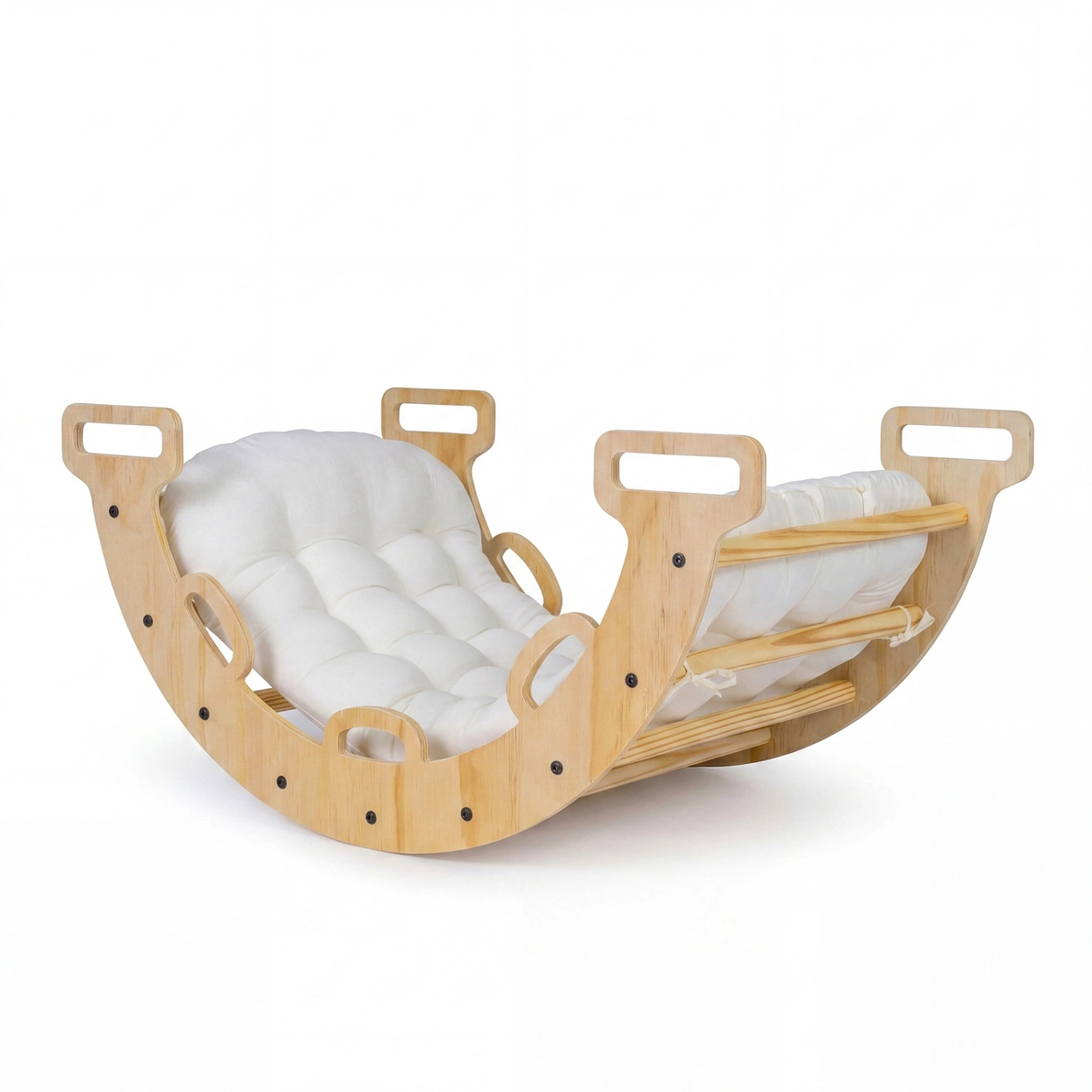 SUGIFT Natural Cushion Montessori Kids Climber and Rocker Wooden Rocking Climbing Arch