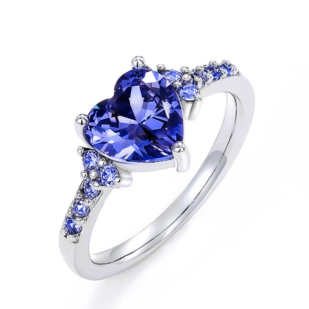 Wardrobe Whimsy Heart‑Cut Colored Cubic Zirconia Solitaire Ring Silver‑Tone Promise