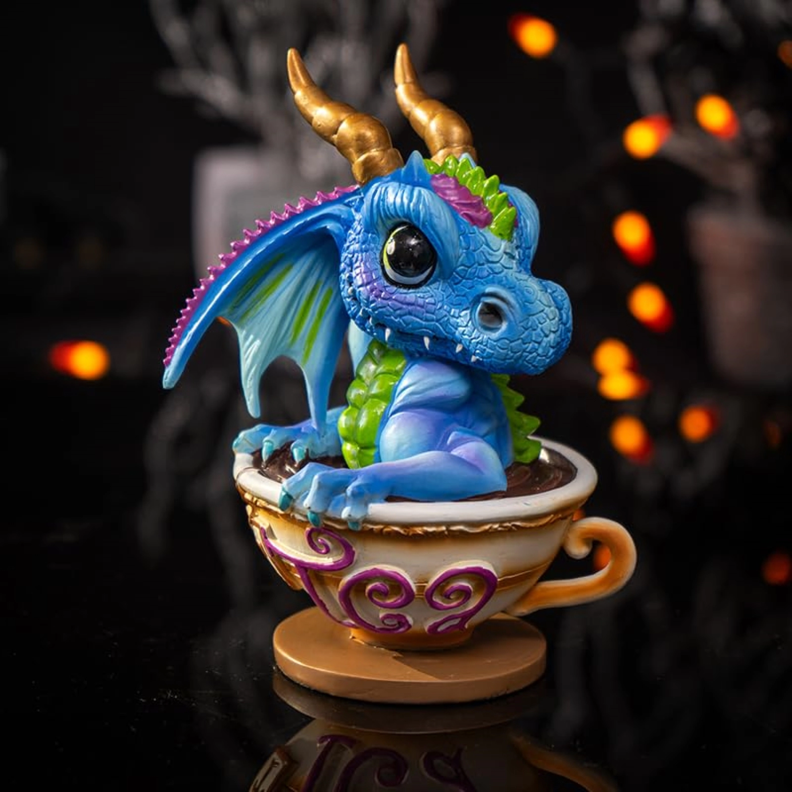Pacific Giftware Ruth Thompson Cup of Tea Blue Dragon Figurine 6.1 inches