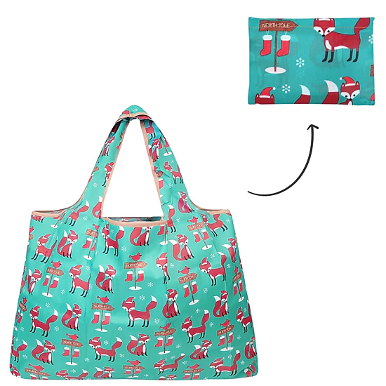 Wrapables Large Nylon Reusable Shopping Bag for Groceries, Foxes