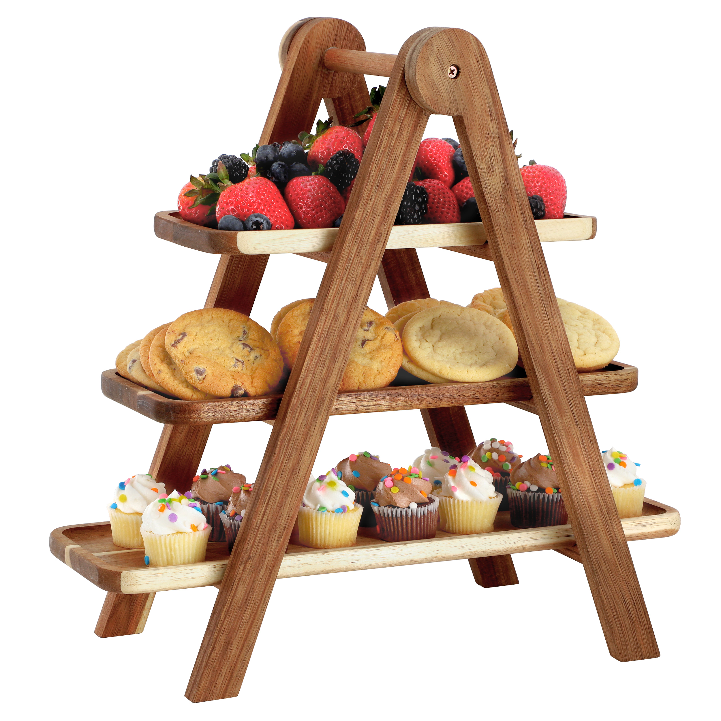 MegaChef Acacia Wood 3 Tiered Rectangular Ladder Tray Set