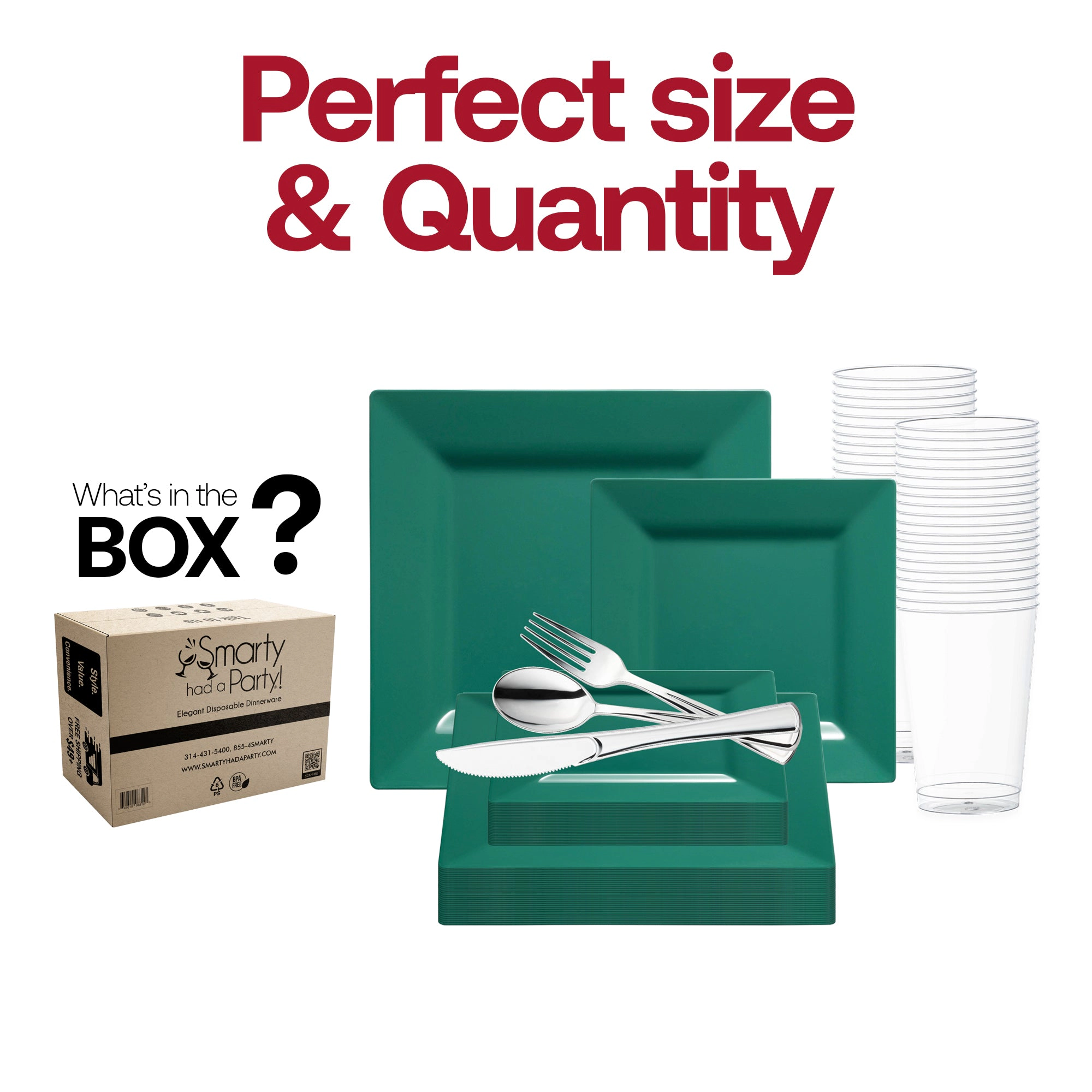 Smarty Had A Party Hunter Green Square Plastic Plates Wedding Value Set