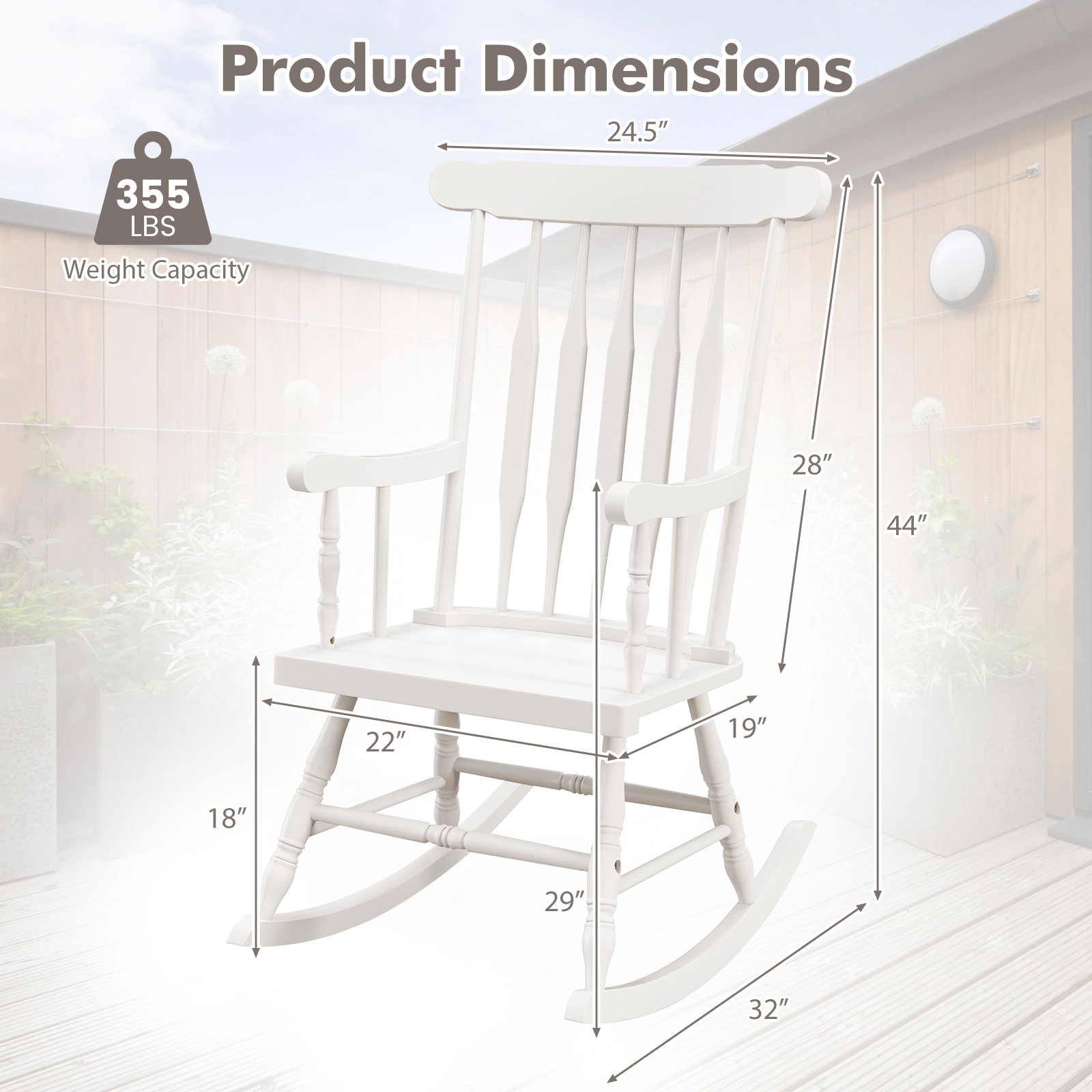 SUGIFT White Solid Rubber Wood Rocking Chair, 300 lb Capacity