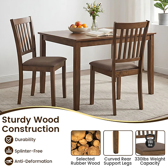 SUGIFT Set of 4 Wooden Upholstered Dining Chairs with Rubber Wood Frame 330-lb Capacity Brown/Black