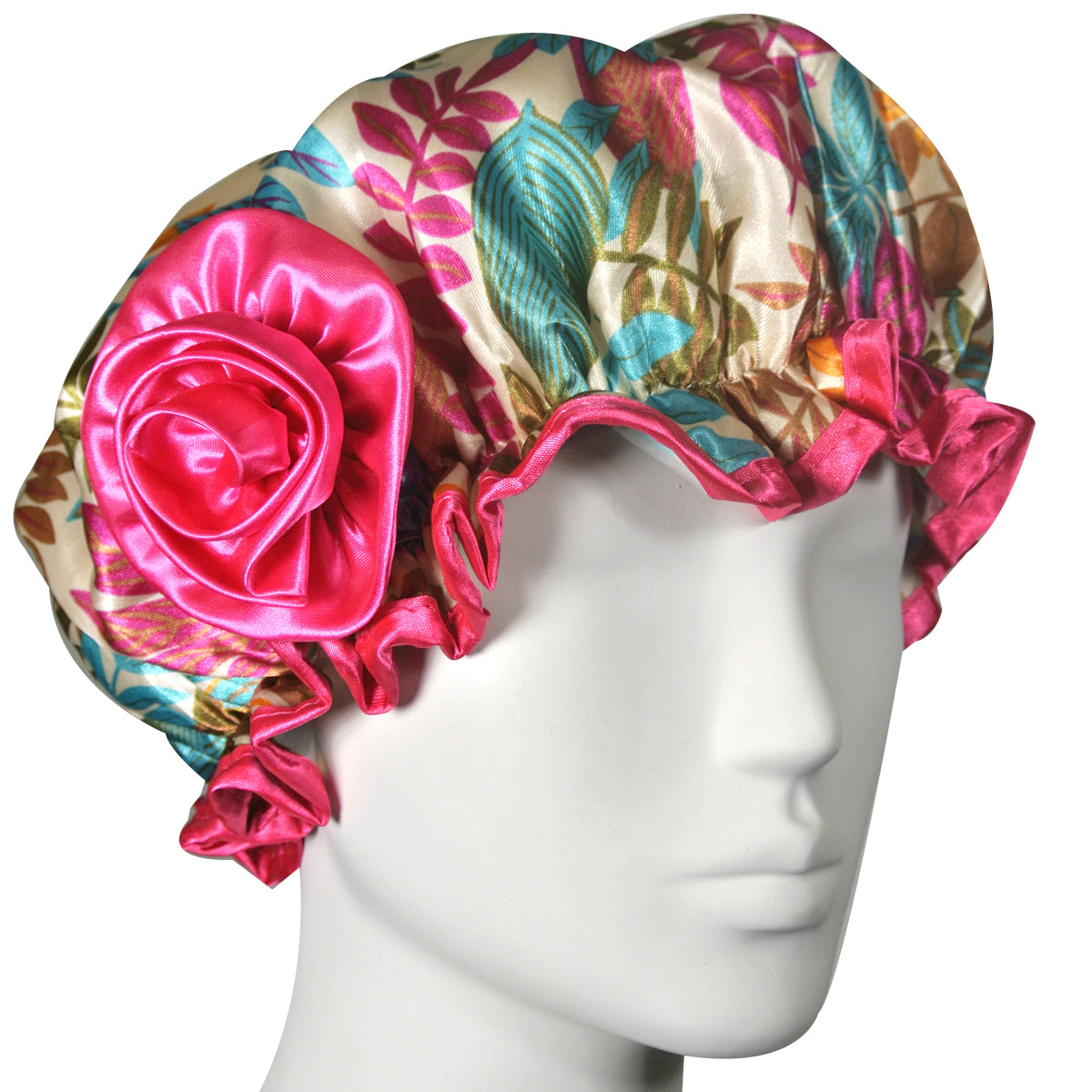 Wrapables Women's Stylish Satin Shower Cap, Vibrant Leaves