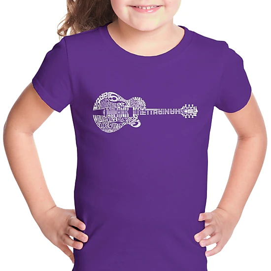 LA Pop Art Girls Word Art T-Shirt - Country Guitar