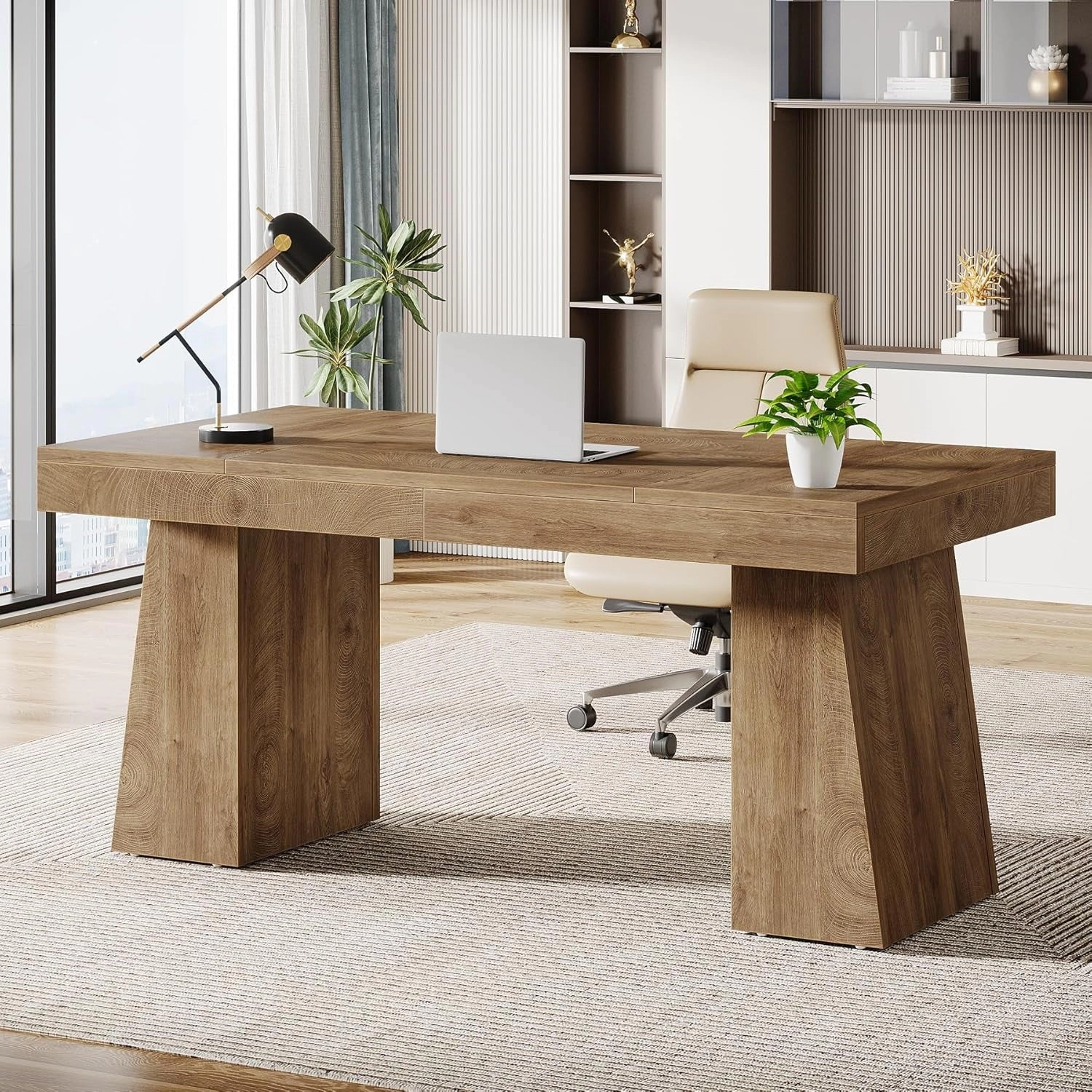 Tribesigns 55" Executive Desk, Modern Wood Computer Desk Workstation Desk