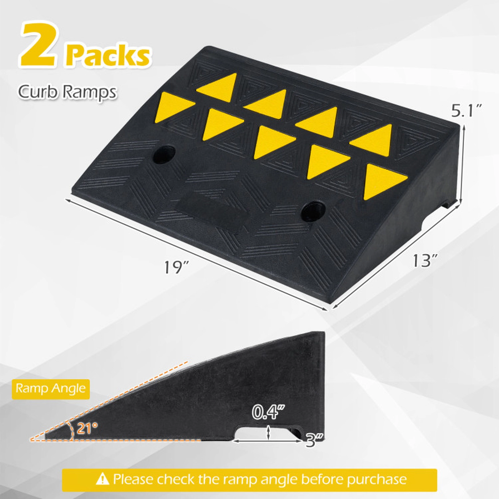 SUGIFT 2-Pc Rubber PVC Driveway Threshold Curb Ramps 33069-lb Capacity Black