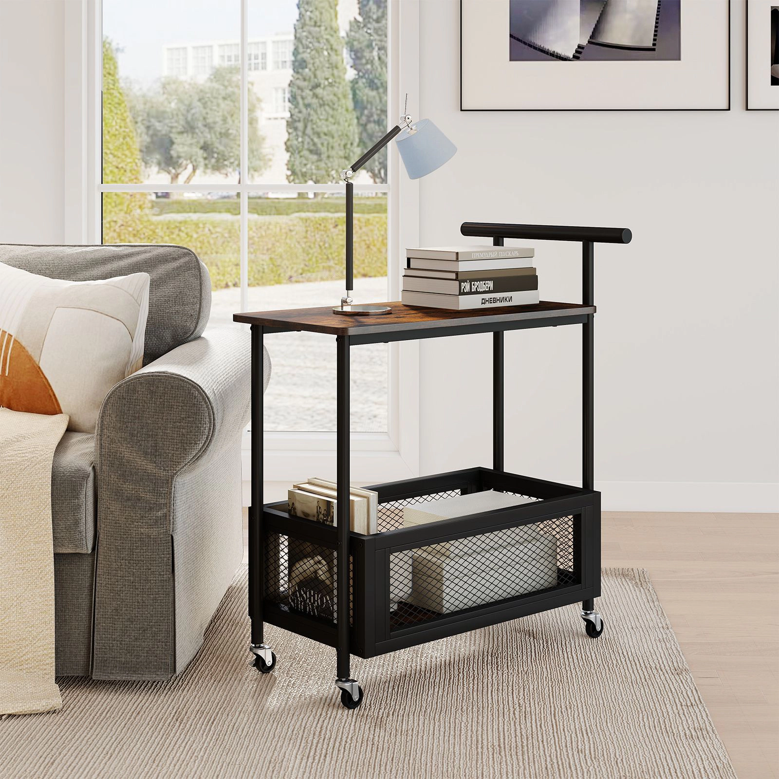 SlickBlue 2 Tier Rolling End Table with Storage Shelves