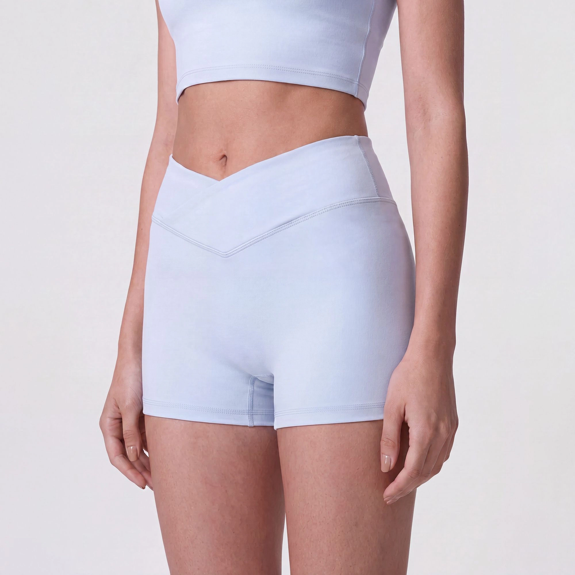 Anna-Kaci Women's High Waist Crossover Athletic Shorts with Smooth Stretch Fabric and Fitted Biker Short Length