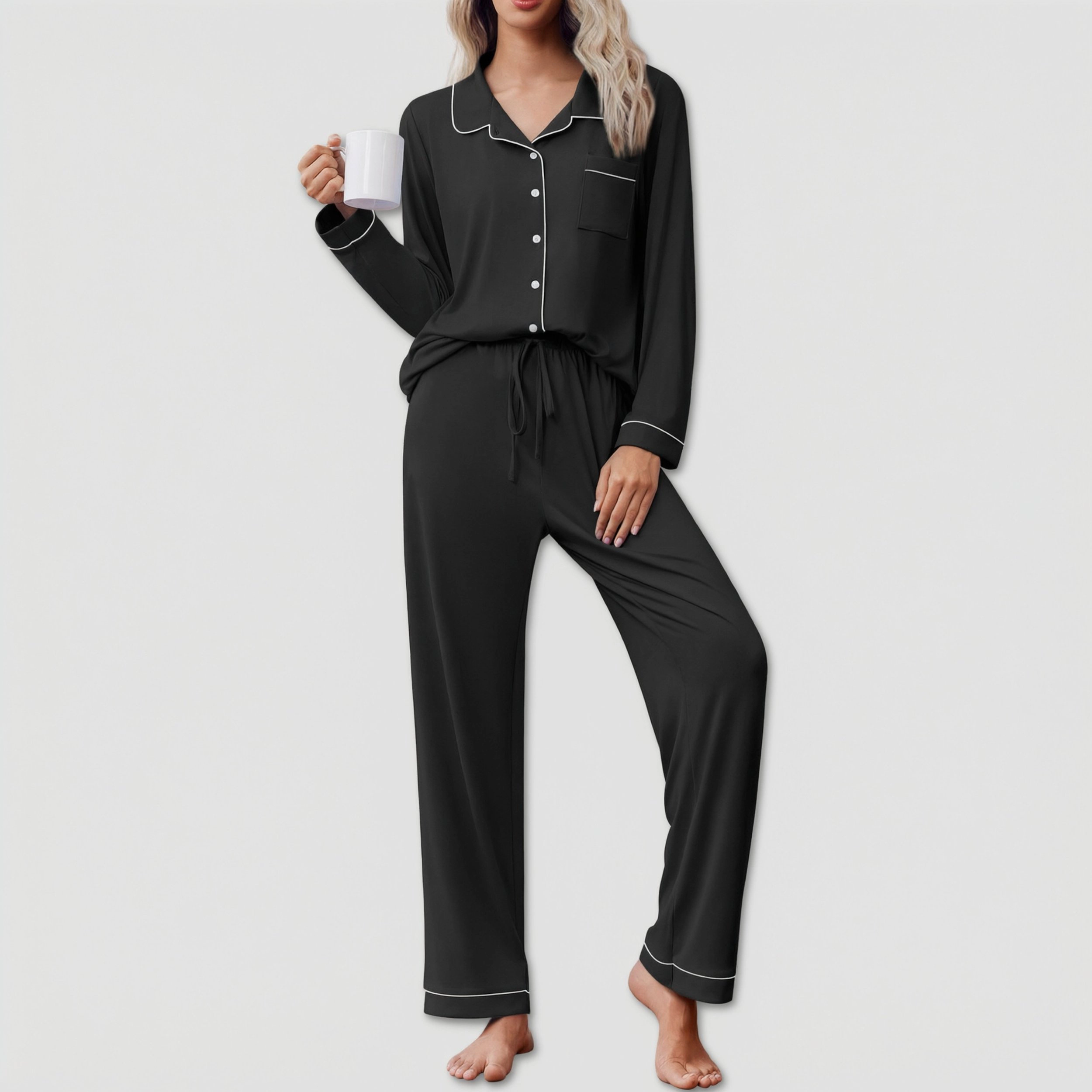 Ekouaer Womens Pajama Sets Classic Long Sleeve Button Down Sleepwear Soft Pajamas Lounge