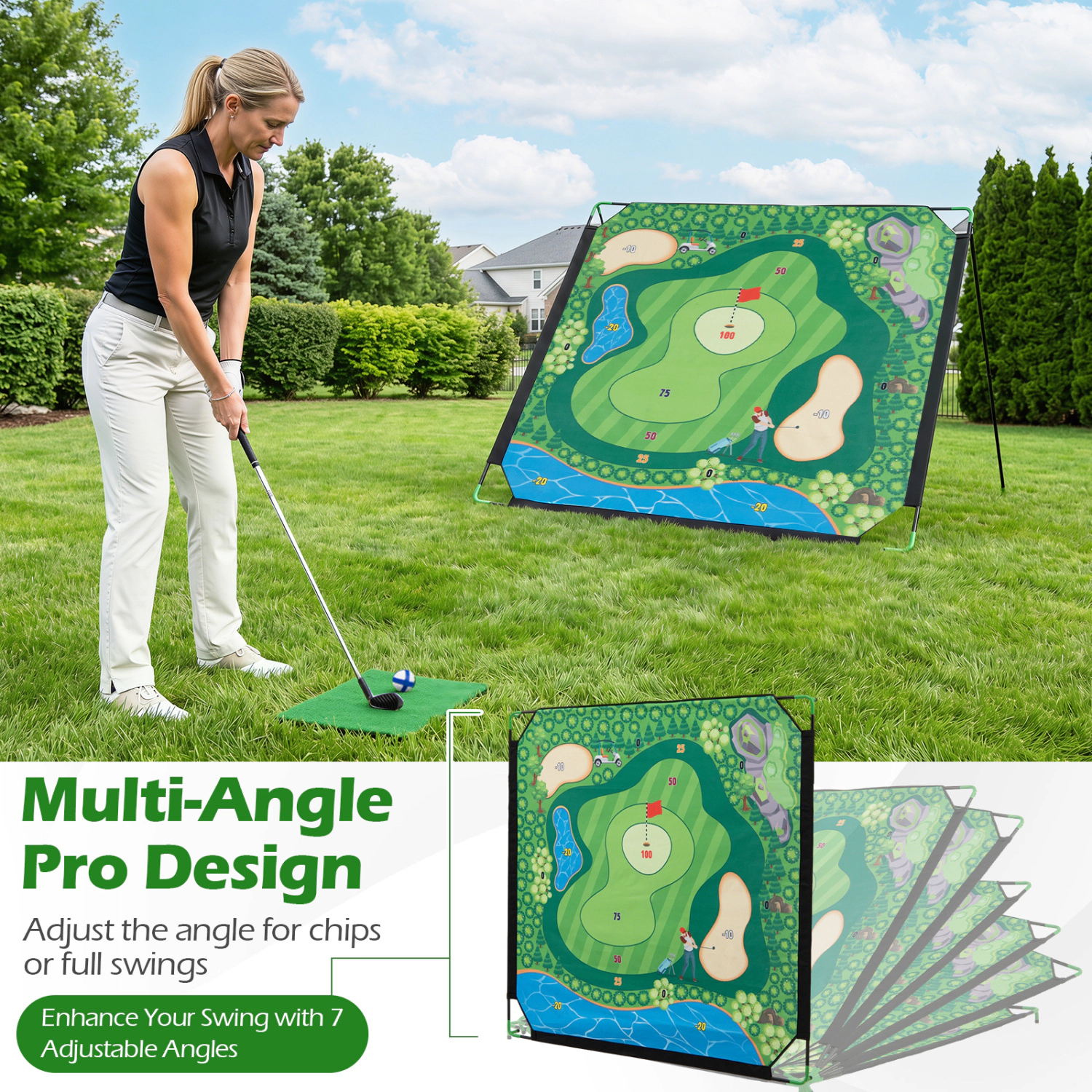 LJG 71 x 71 Inches Golf Chipping Game Set for Indoor and Outdoor Practice