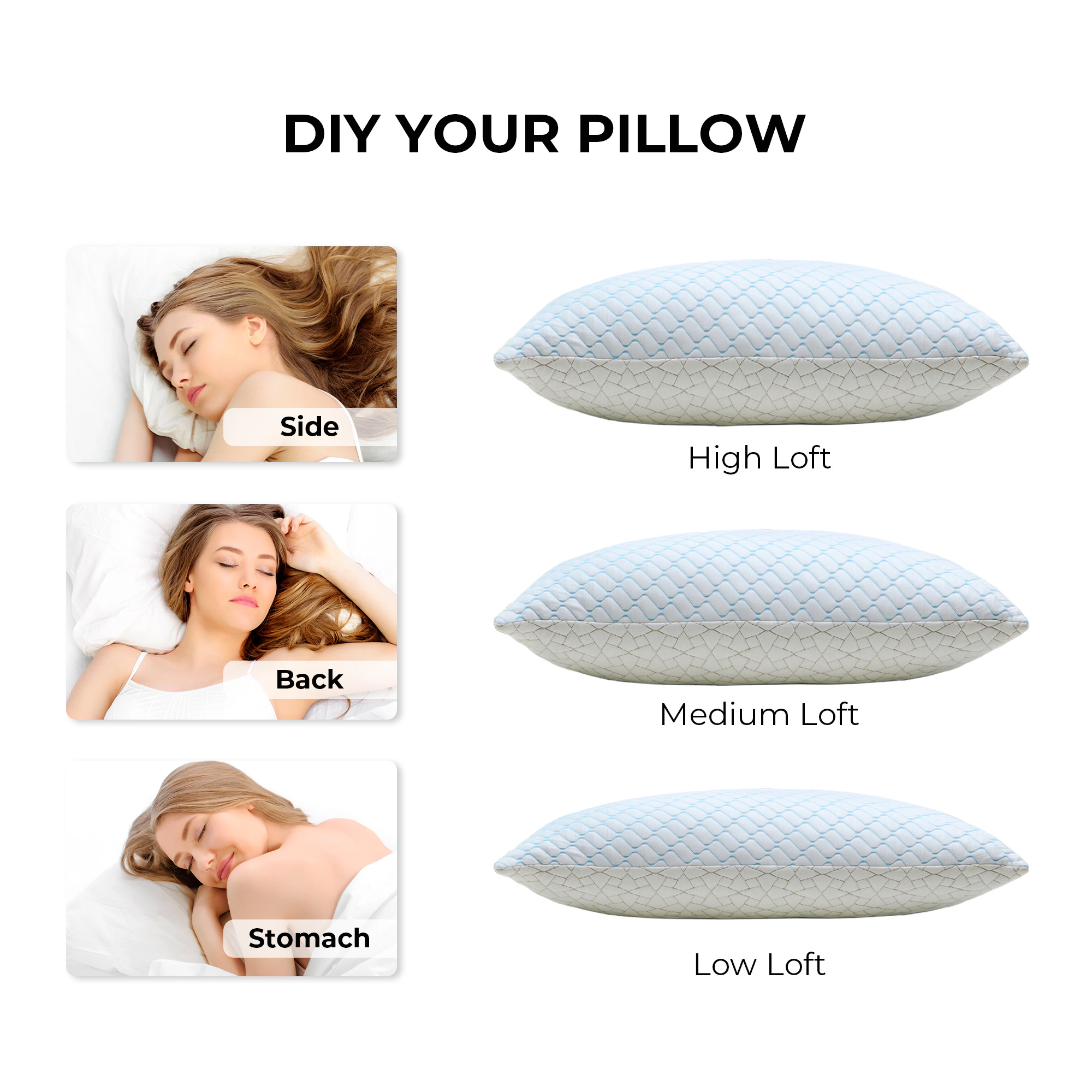 Unikome Adjustable Cooling Pillow with Ice Silk Cover, Shredded Memory Foam Sleep Pillow