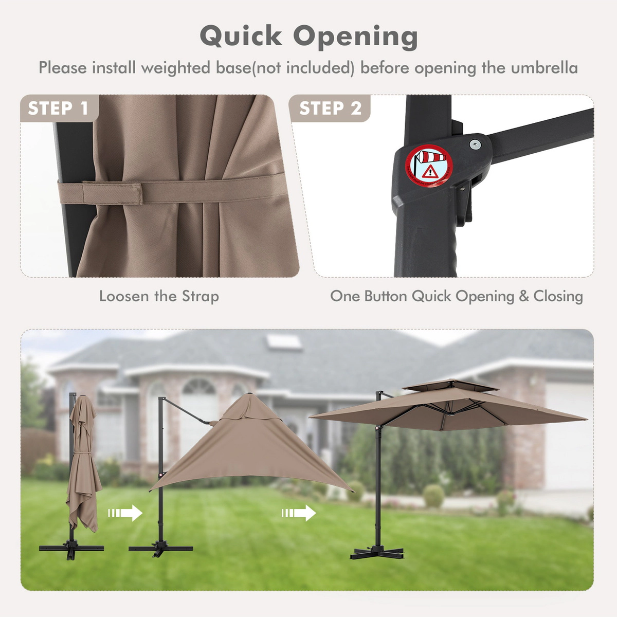 SUGIFT Coffee Square Cantilever Patio Umbrella with 360-Degree Rotation and Dual Vented Top 9.5-ft W 8.5-ft H