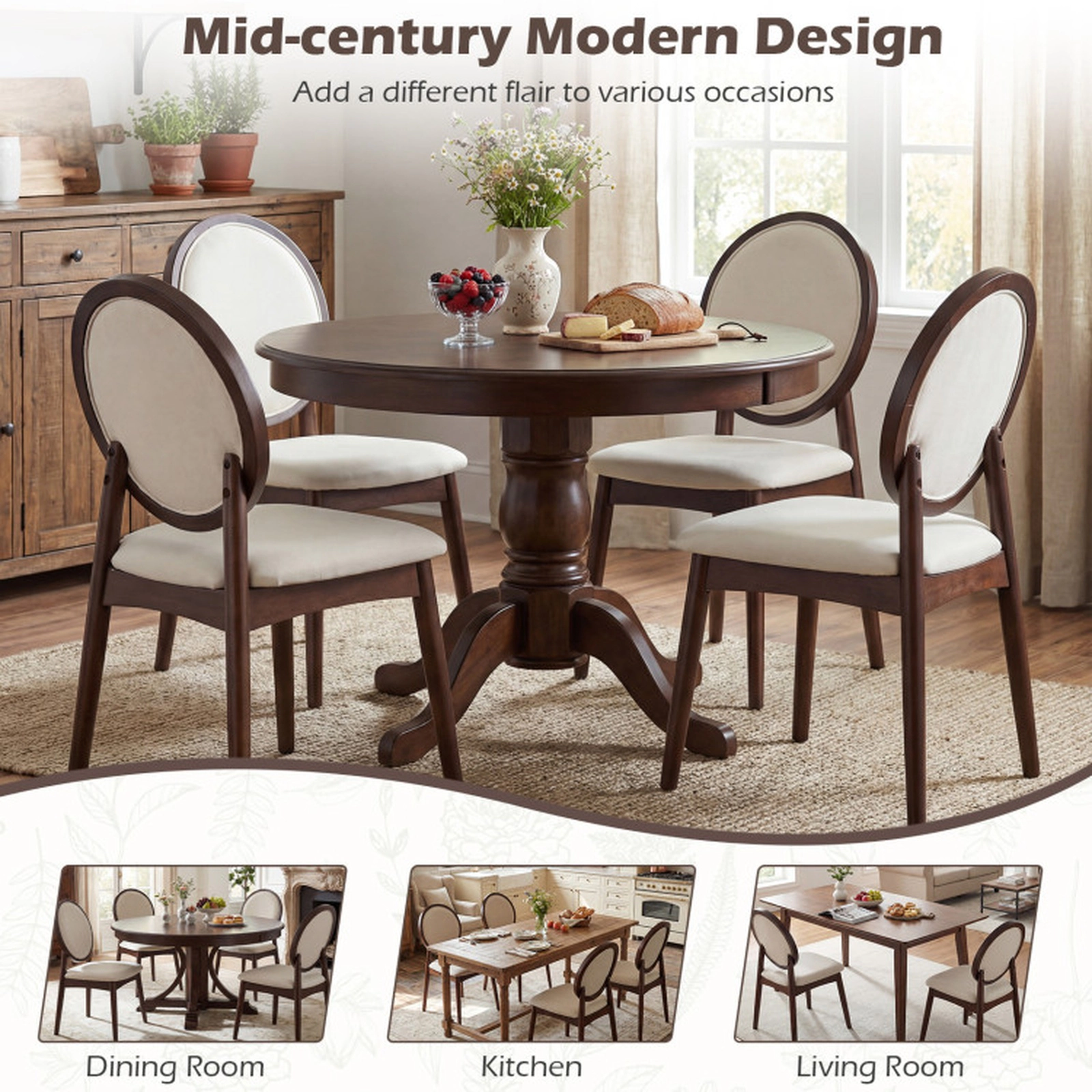 SUGIFT Set of 2 Beige Upholstered Dining Chairs with Linen Padded Seat 18.5-in W 35-in H 330-lb Per Chair