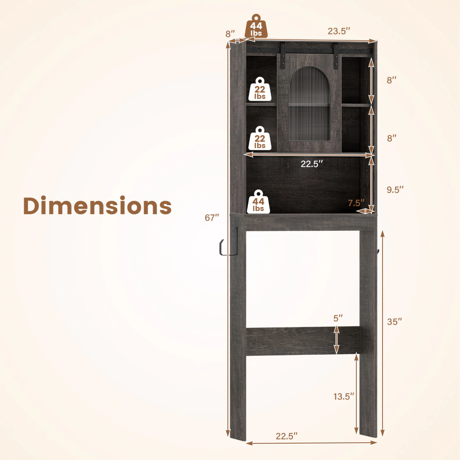SUGIFT Over Toilet Storage Cabinet with Sliding Barn Door and Open Shelves 67-in Tall 44-lb Top Capacity Black Oak/White