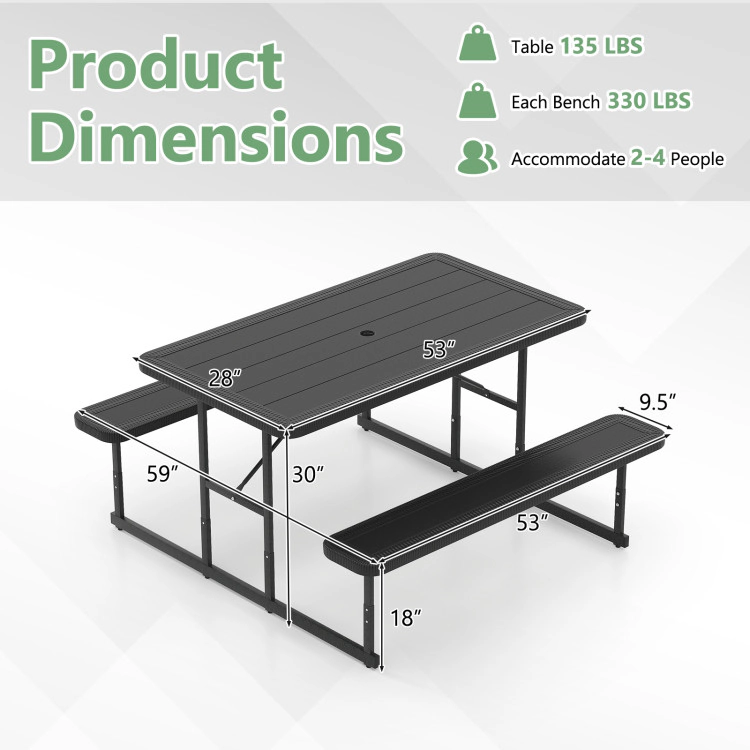 Hivvago Picnic Table Bench Set For 2-4 People Outdoor Rectangular Camping Dining