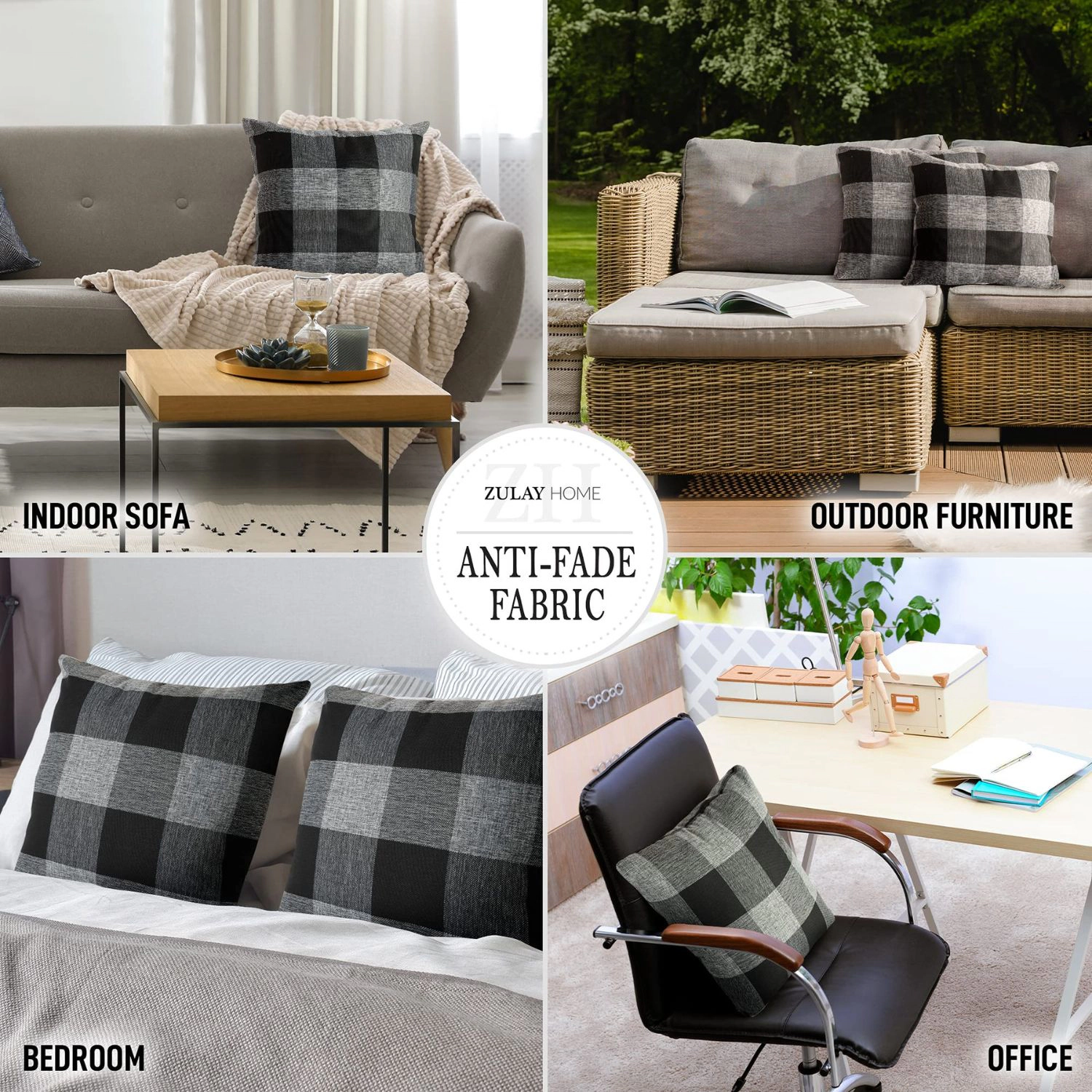 Zulay Home Pack of 2 Buffalo Plaid Throw Pillow Covers 16 x Inches