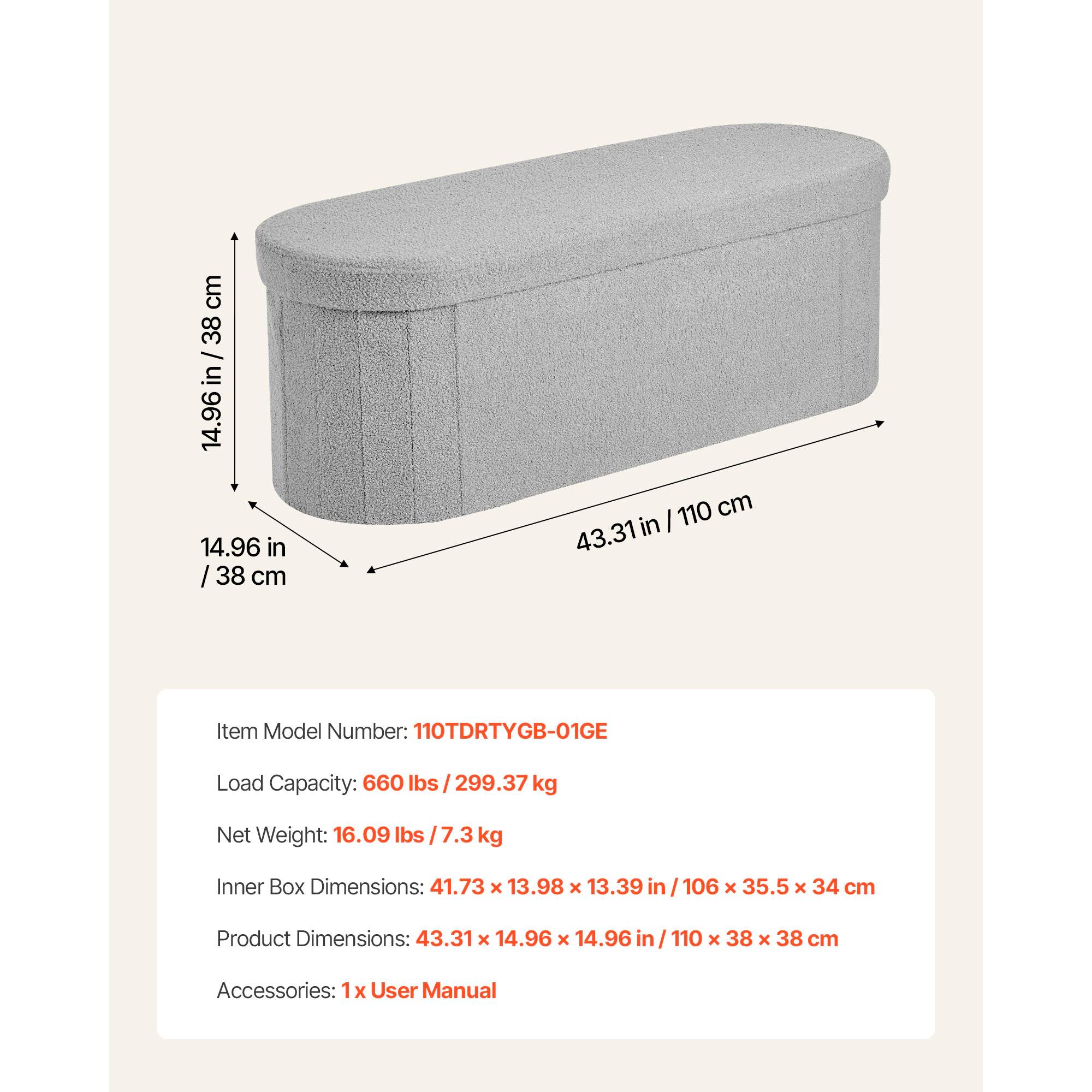 HONGGE Storage Ottoman Bench End of Bed Bench Upholstered Bed Ottoman Chest with Storage for Living Room Bedroom