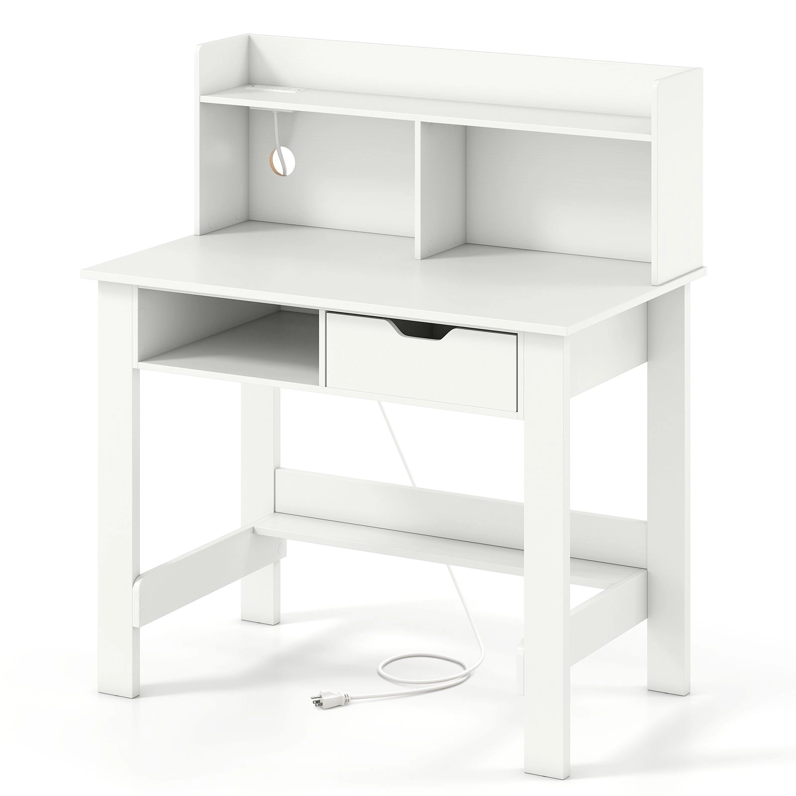 SlickBlue Modern Writing Desk with Storage Shelves and Power Station