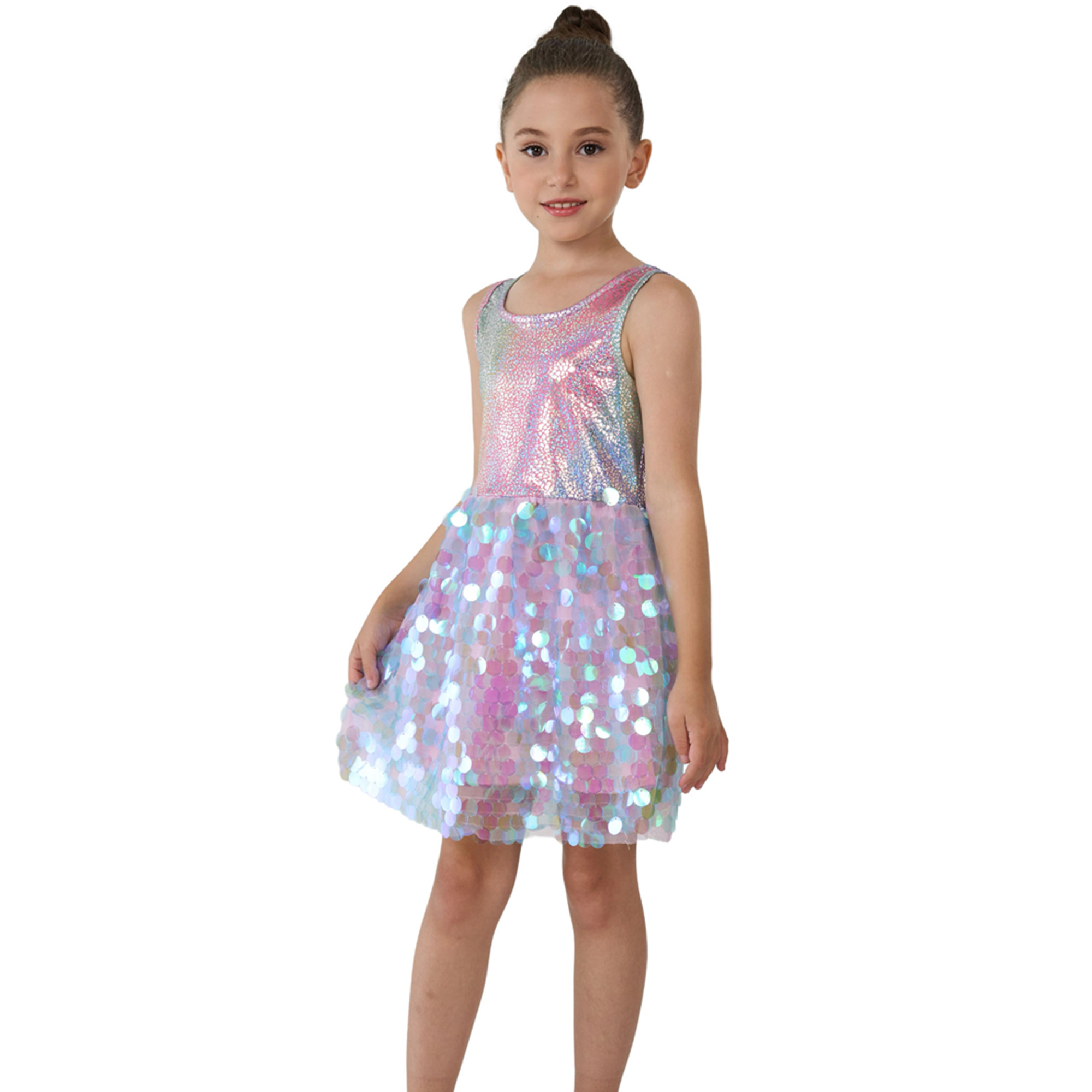2Bunnies Girls' Ombre Iridescent Paillette Sequin Sleeveless Dress