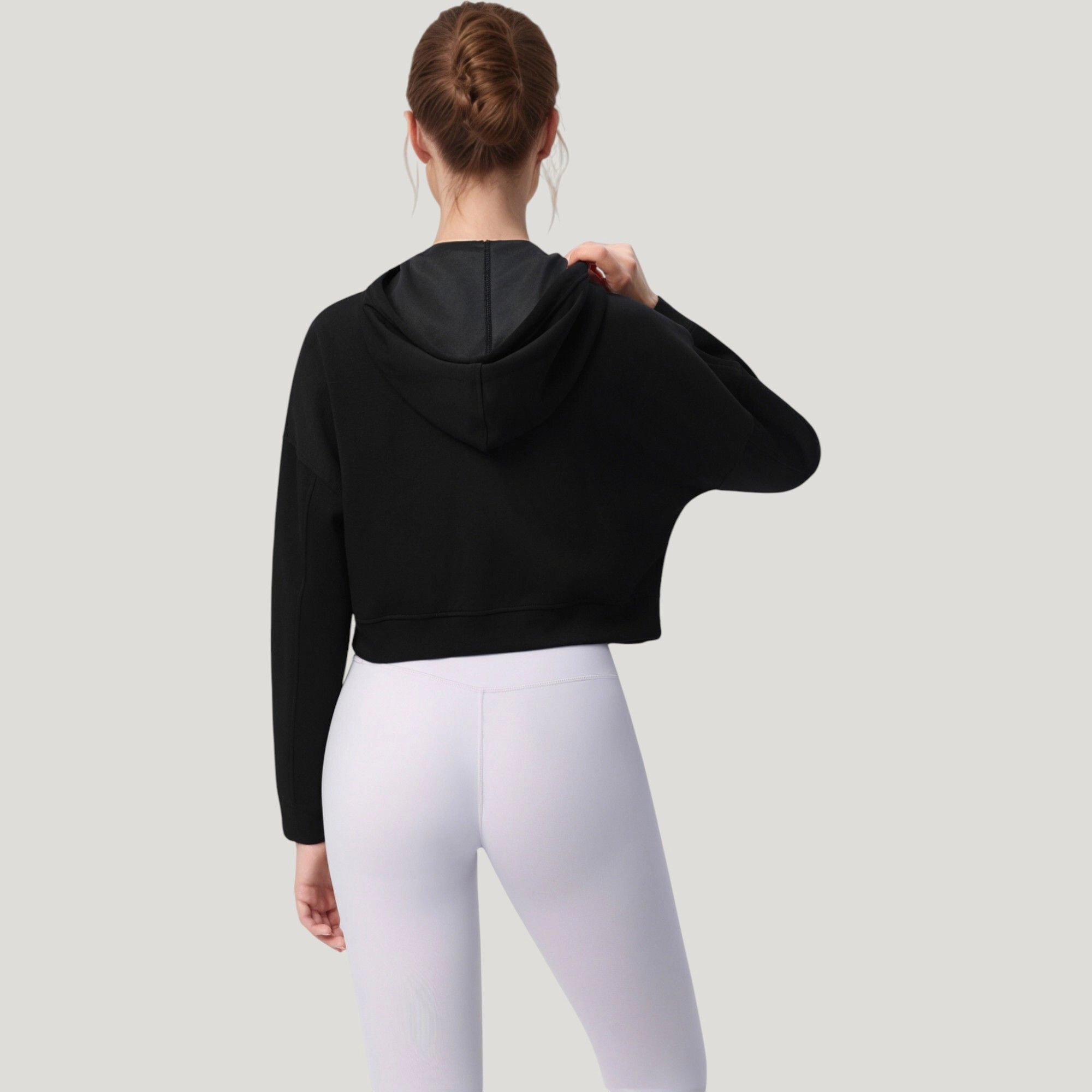 Anna-Kaci Women's Zip Front Cropped Hood Designie with Long Sleeves and Drawstring Design