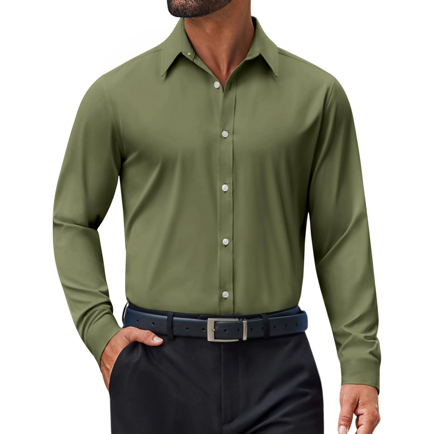 COOFANDY Mens Classic Long Sleeve Dress Shirt Solid Color Point Collar Business Top