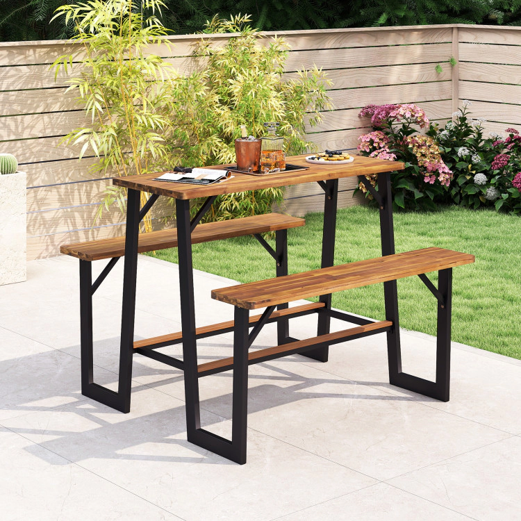 Hivvago Patio Picnic Table Bench Set With Acacia Wood Tabletop And Benchtop