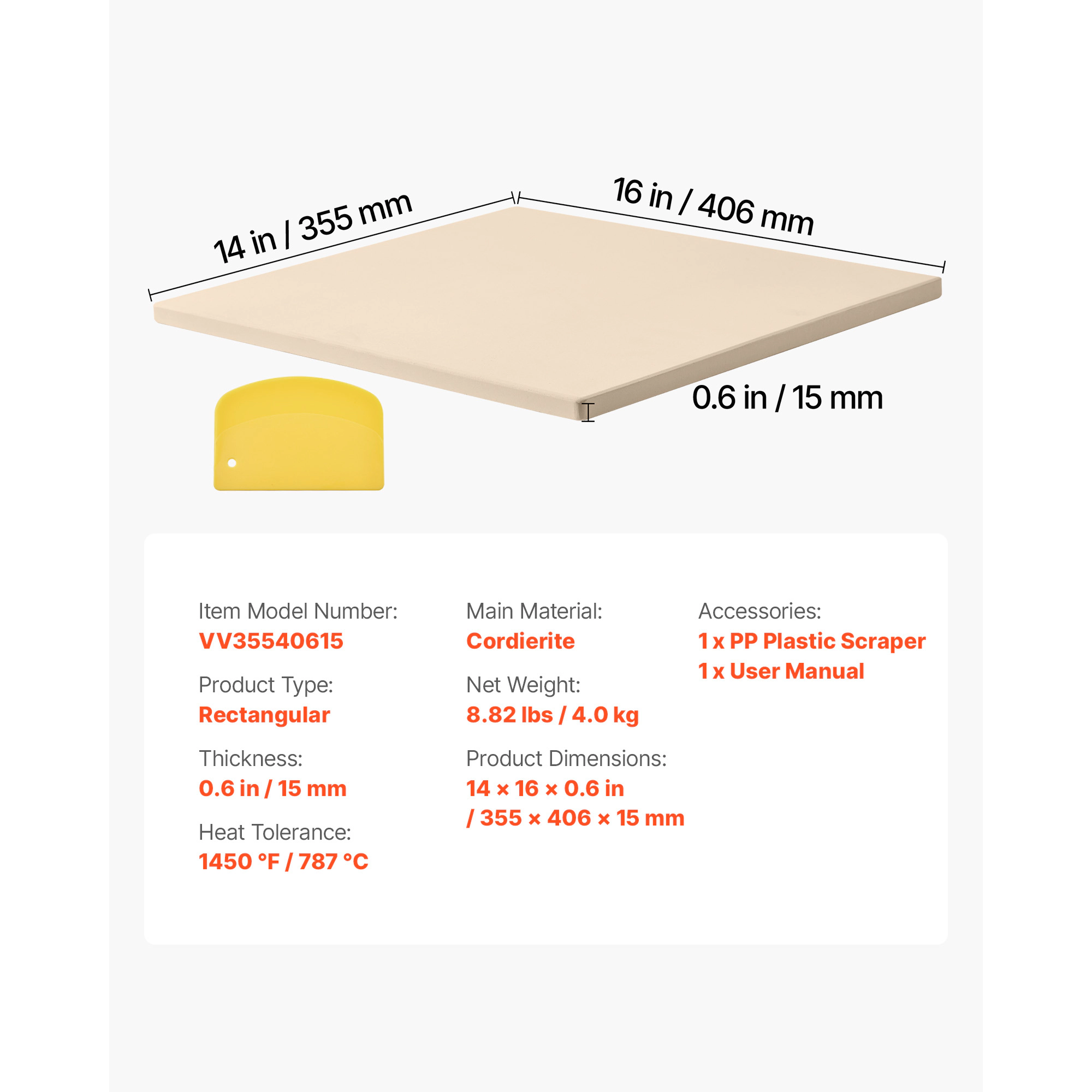 HONGGE Large Cordierite Pizza Stone 1450℉ Heat-Resistant for Oven BBQ