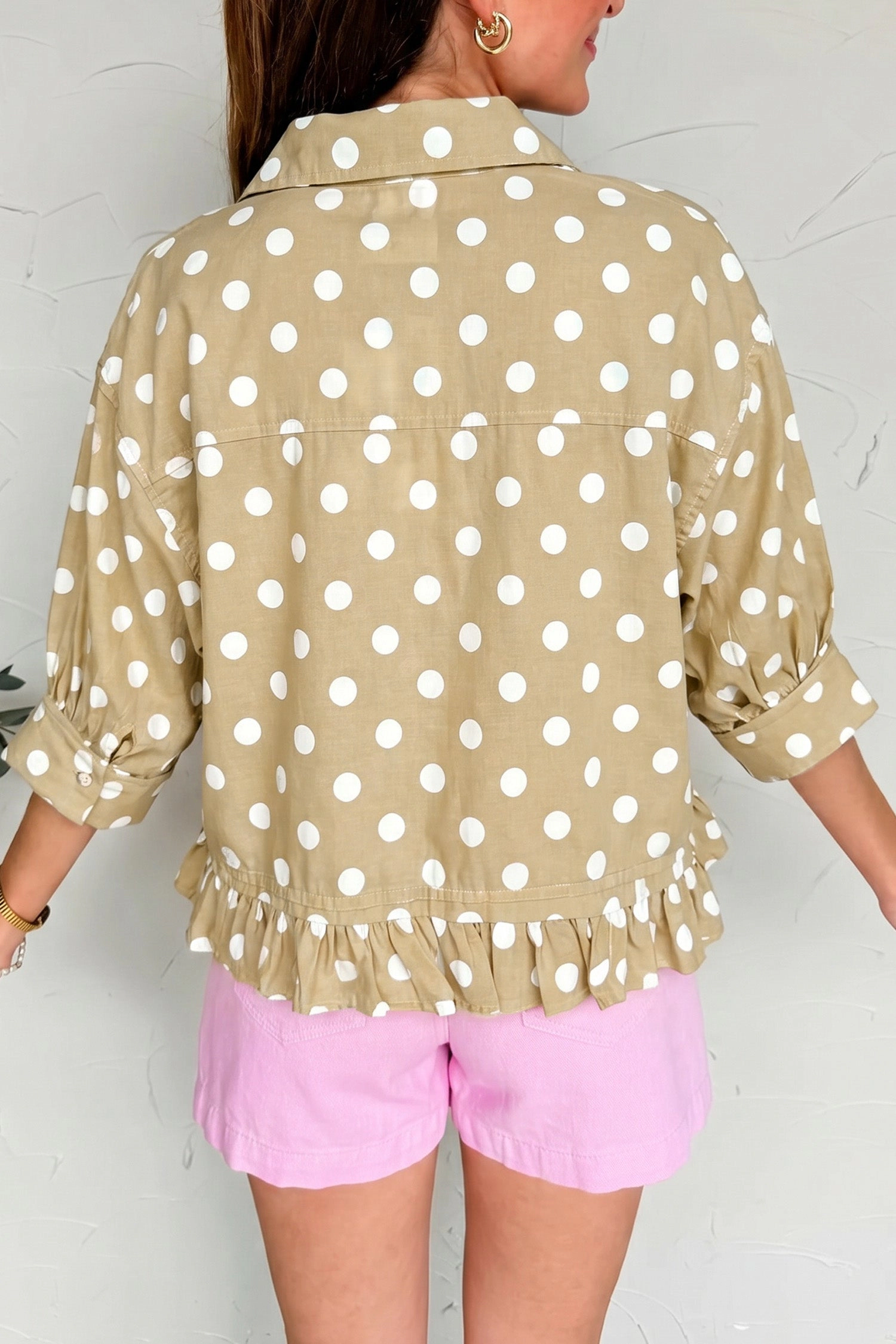 Threaded Pear Brenda Ruffle Hem Casual Shirt