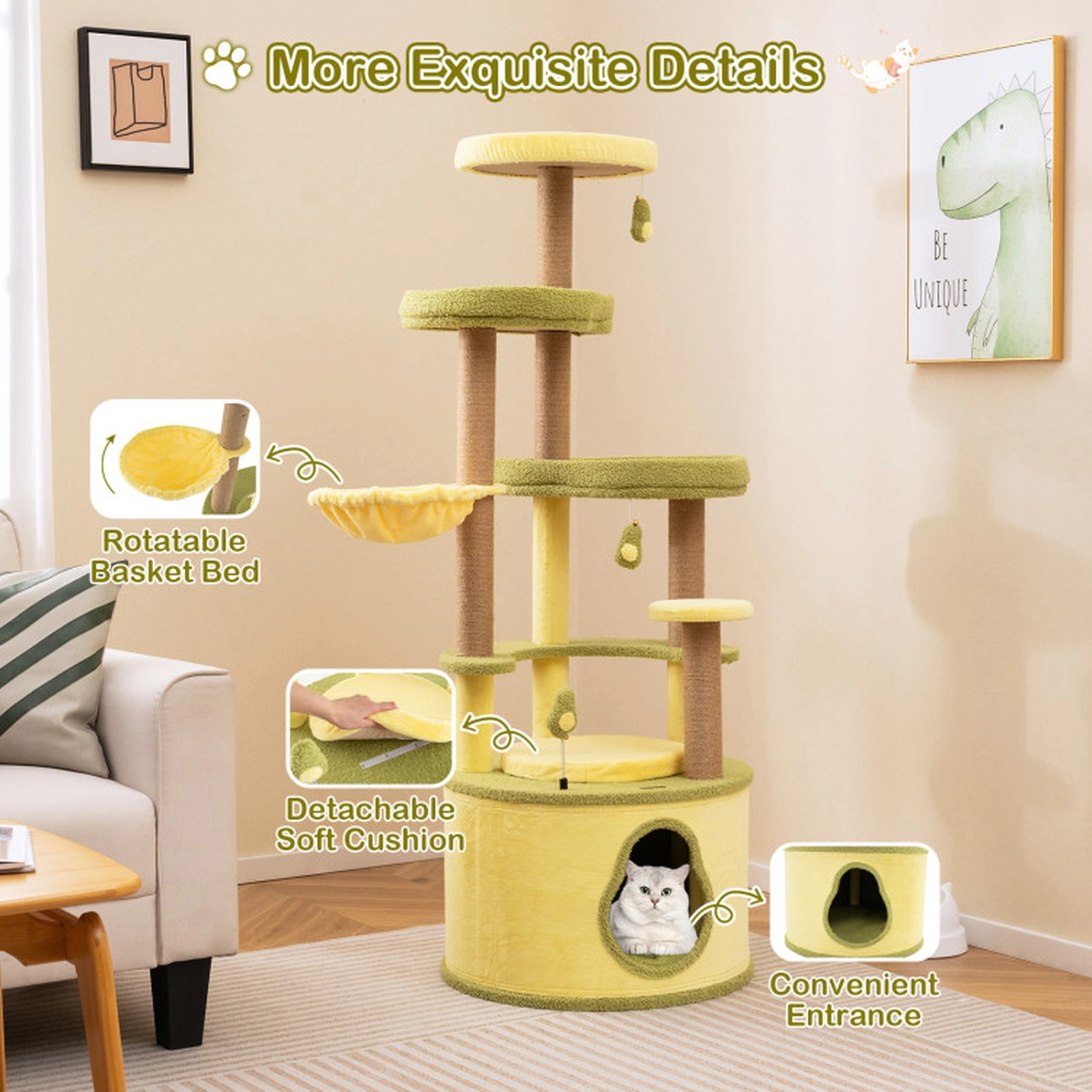 SUGIFT Green Large Avocado Cat Tree Multi-Level Tower with Private Condo