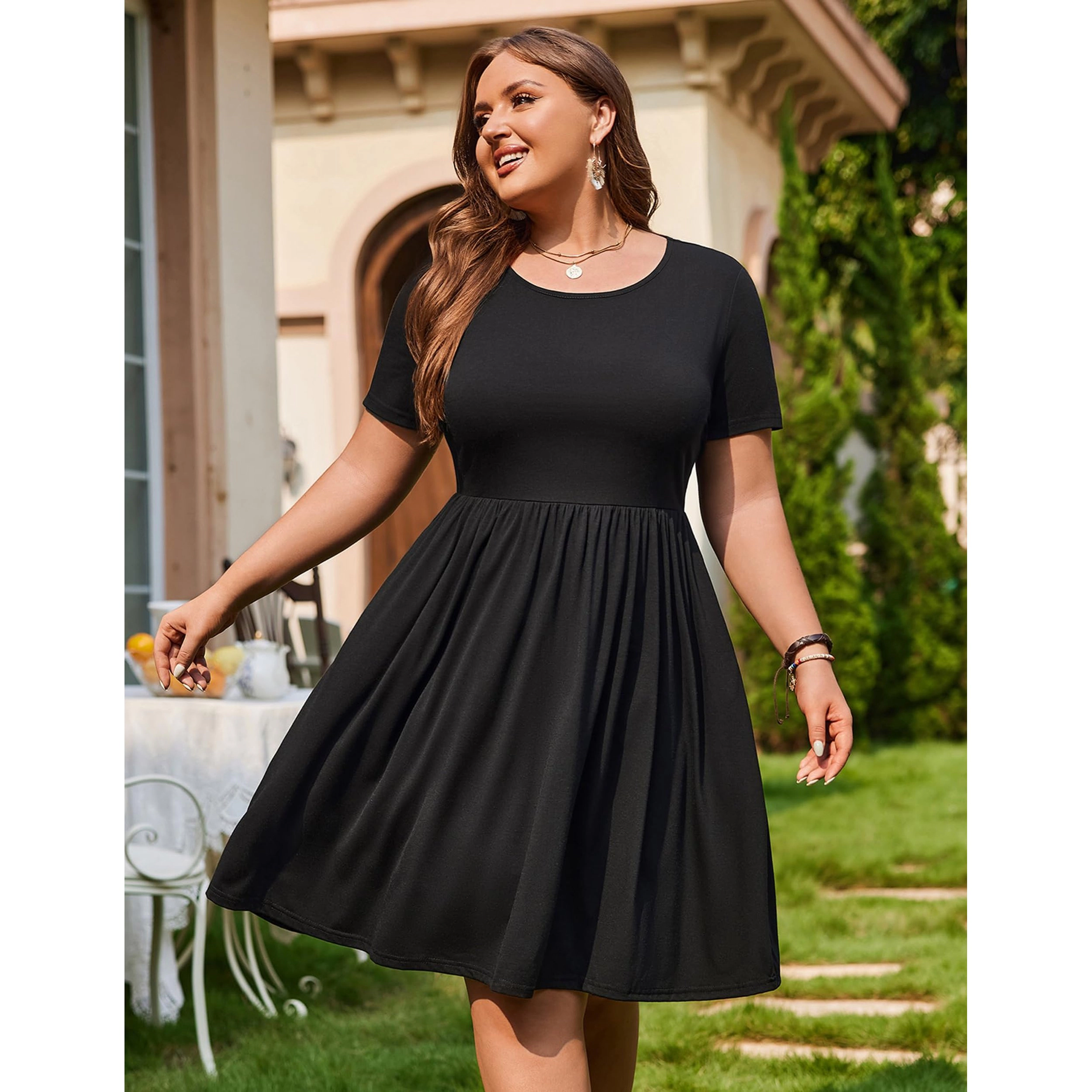 Zeagoo Women's Scoop Neck Short Sleeve Midi Dress