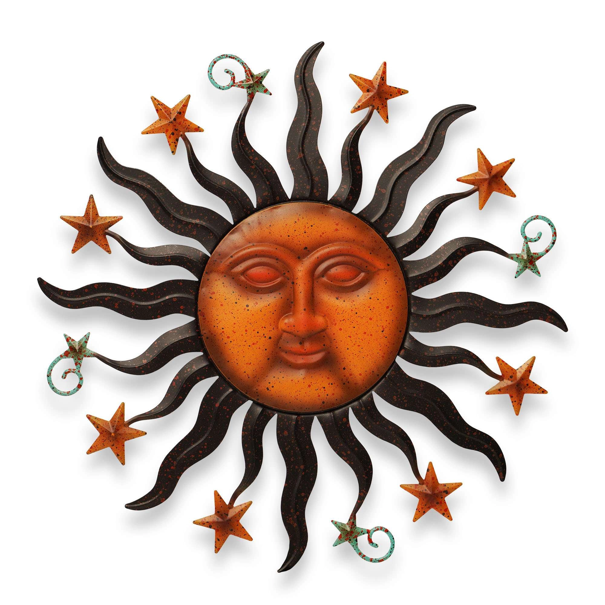 G128 24 in Hand-Painted Metal Sun Face Wall Art - Indoor Outdoor Garden Patio Decor
