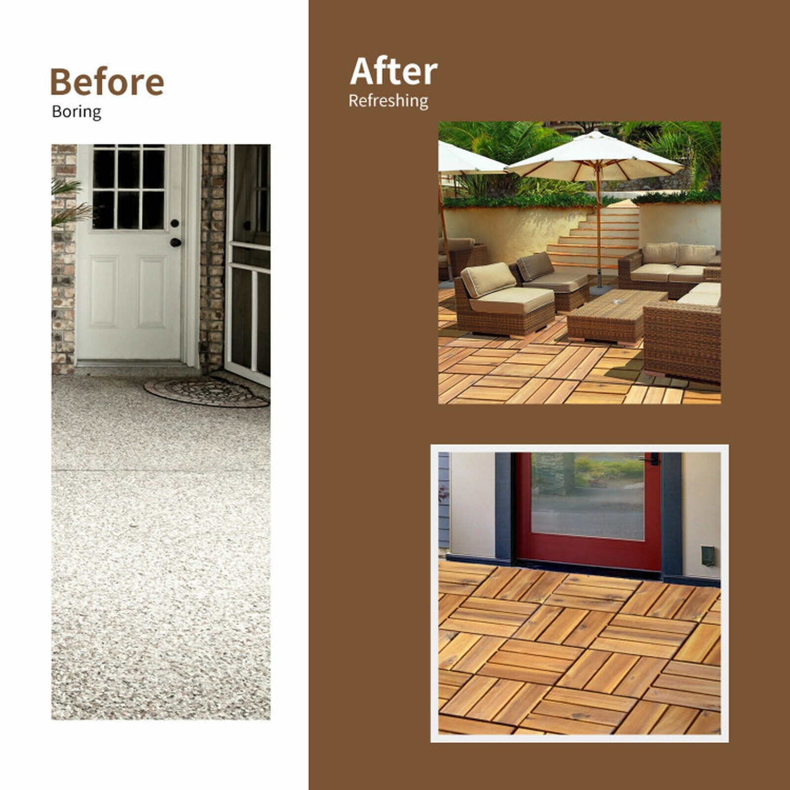 SUGIFT 27-Piece 12-in Oil-Finished Acacia Wood Interlocking Patio Deck Tiles with 27-sq ft Coverage