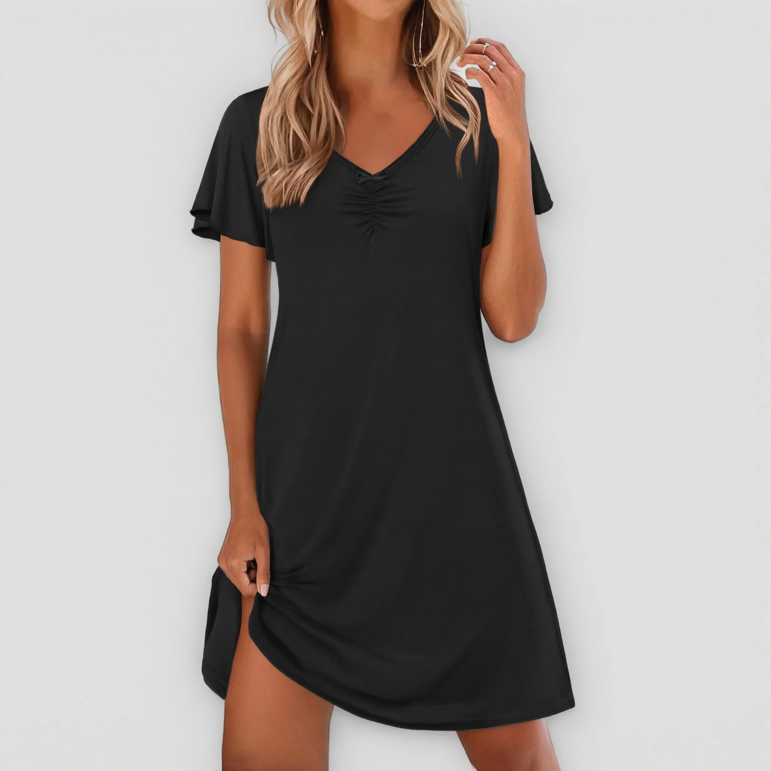 Ekouaer Nightgowns for Women Short Sleeve Night Gown Comfy Sleep Shirt Soft Dress Pleated