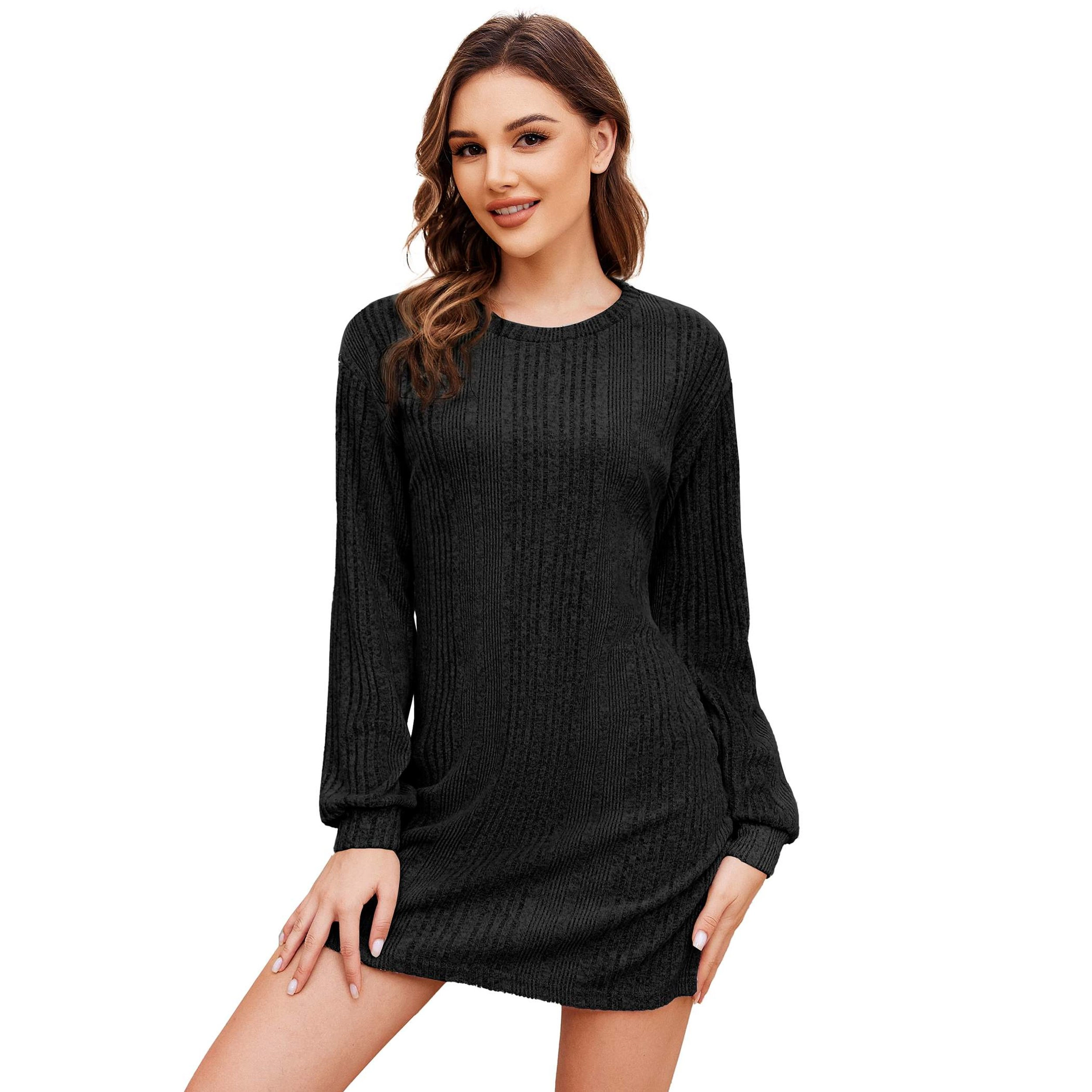 Ekouaer Women Nightgown Long Sleeve Nightshirt Round Neck Sleep Shirt Soft Sweater Dress