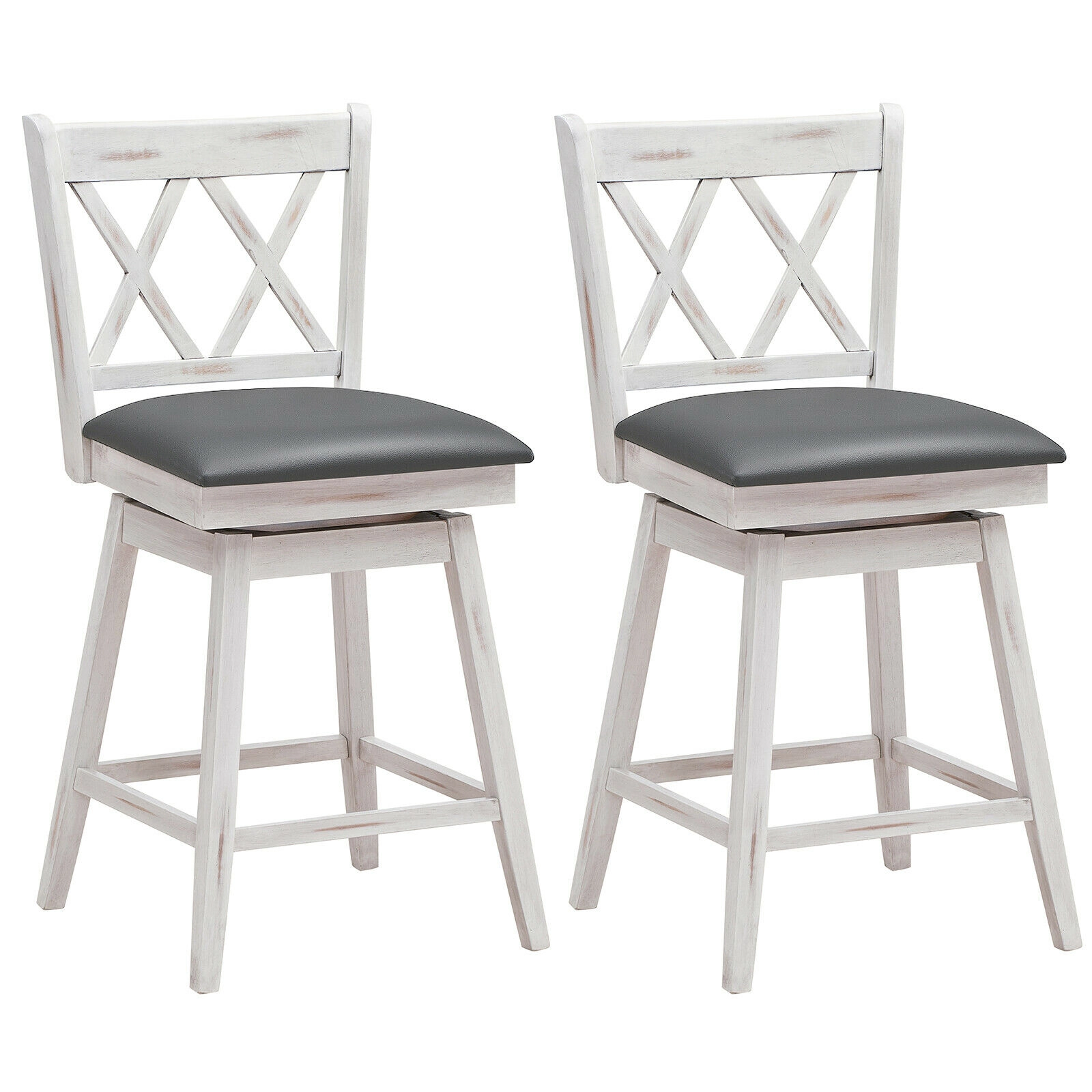 SUGIFT 2-Piece 24-in Swivel Counter Height Bar Stool Set Rubber Wood Legs 264-lb Capacity 18 x 20 x 38 in Black/White