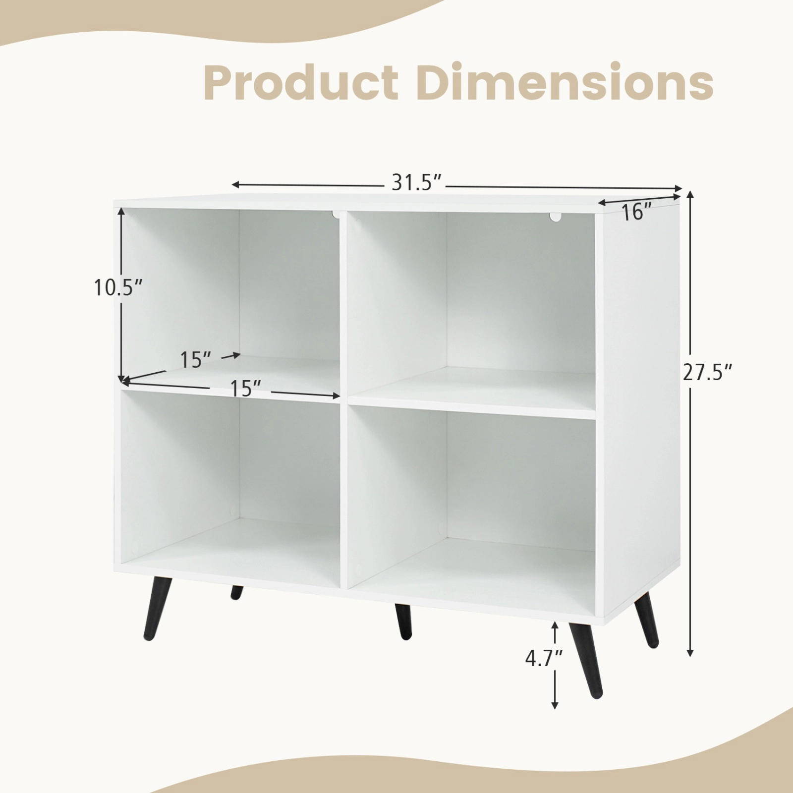 SUGIFT White 5 Metal Legs for Home 4-Cube Wooden Bookshelf