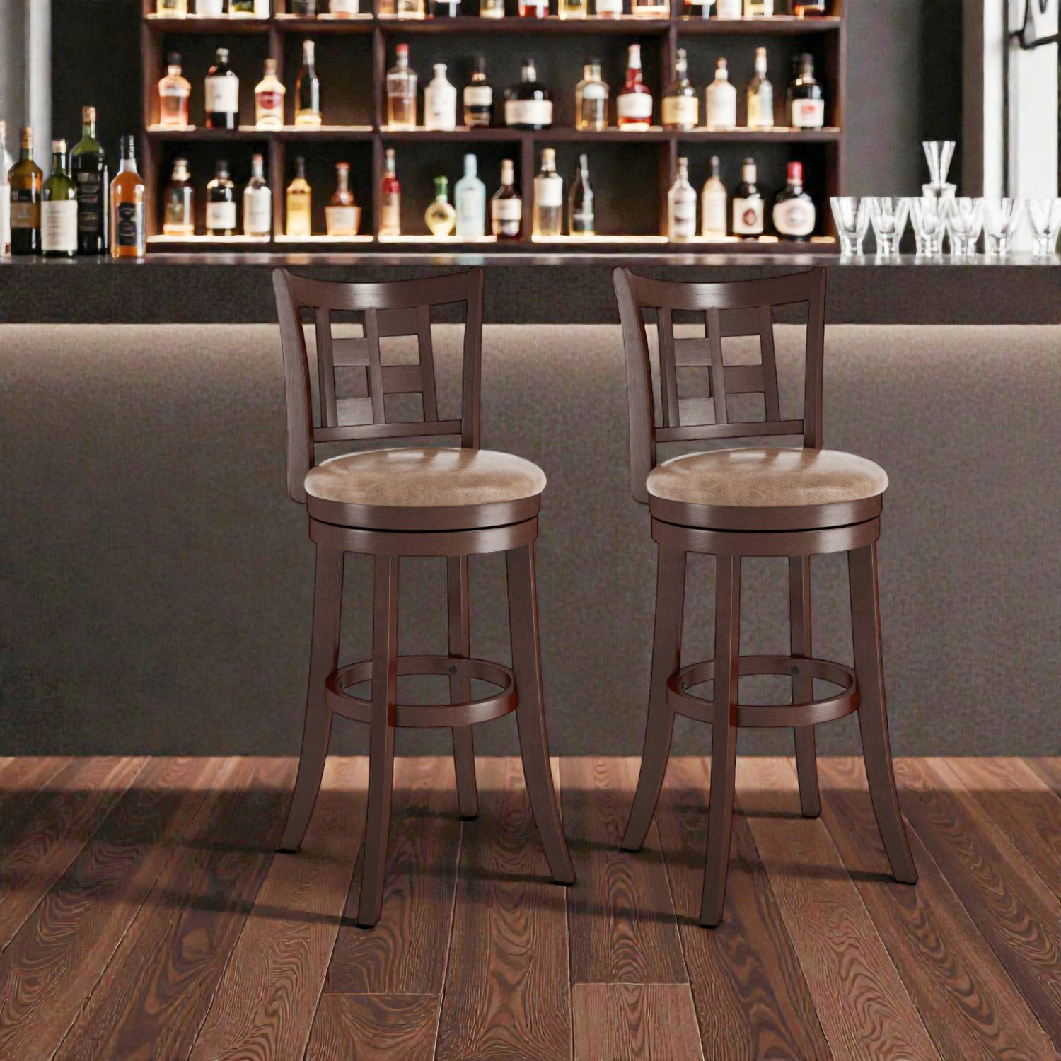 Hivvago Set of 2 Modern Farmhouse Counter Stools with Cushioned Seat and Footrest