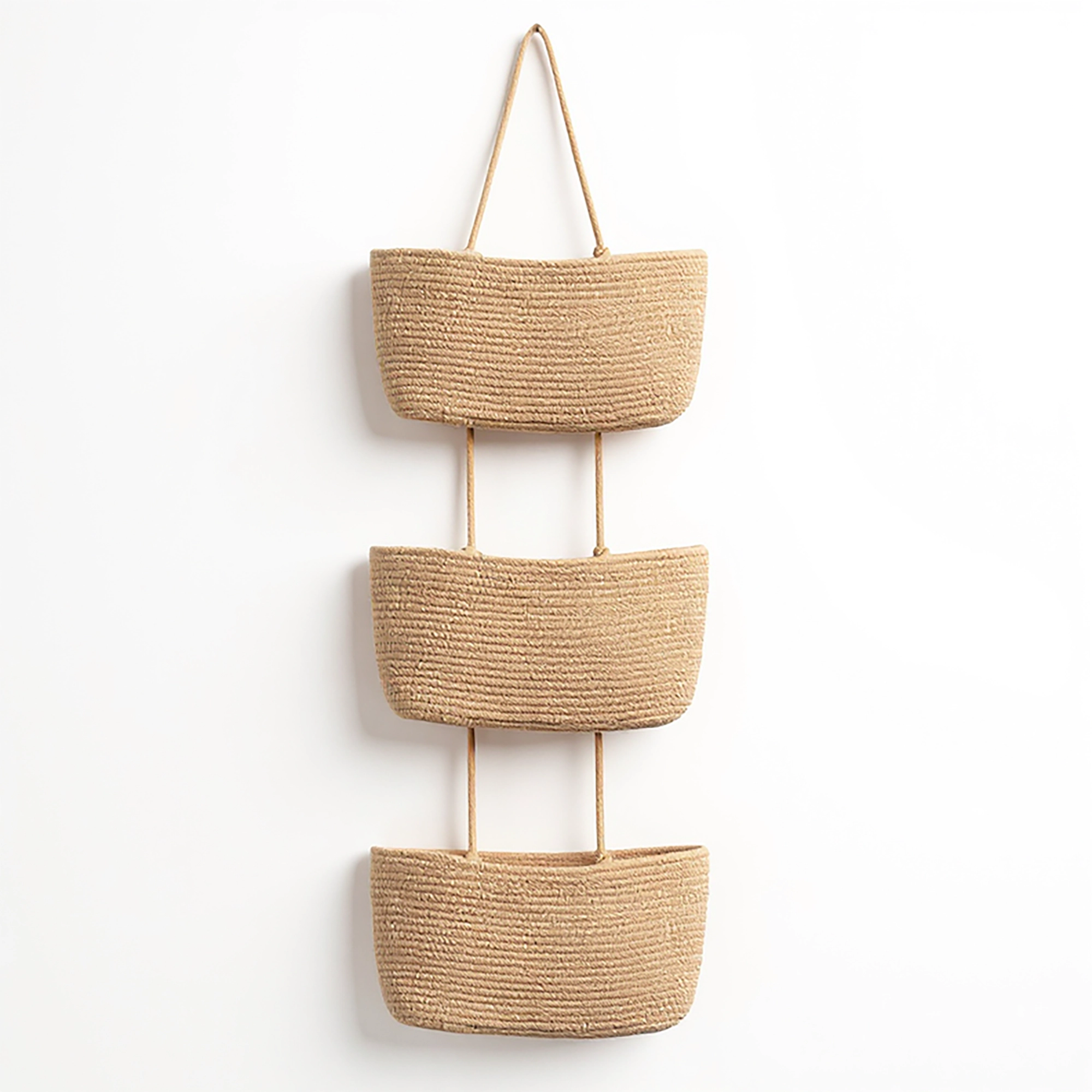 Alilang Women 3-Tier Hanging Rope Basket Organizer with Braided Design and Loop Handle 17.5in (5.5x2.8in)