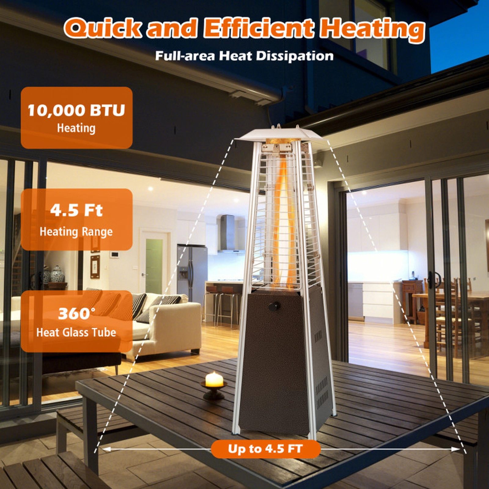SUGIFT Bronze Portable Tabletop Propane Patio Heater with Glass Tube 9500-BTU 10-in W 10-in D 35-in H