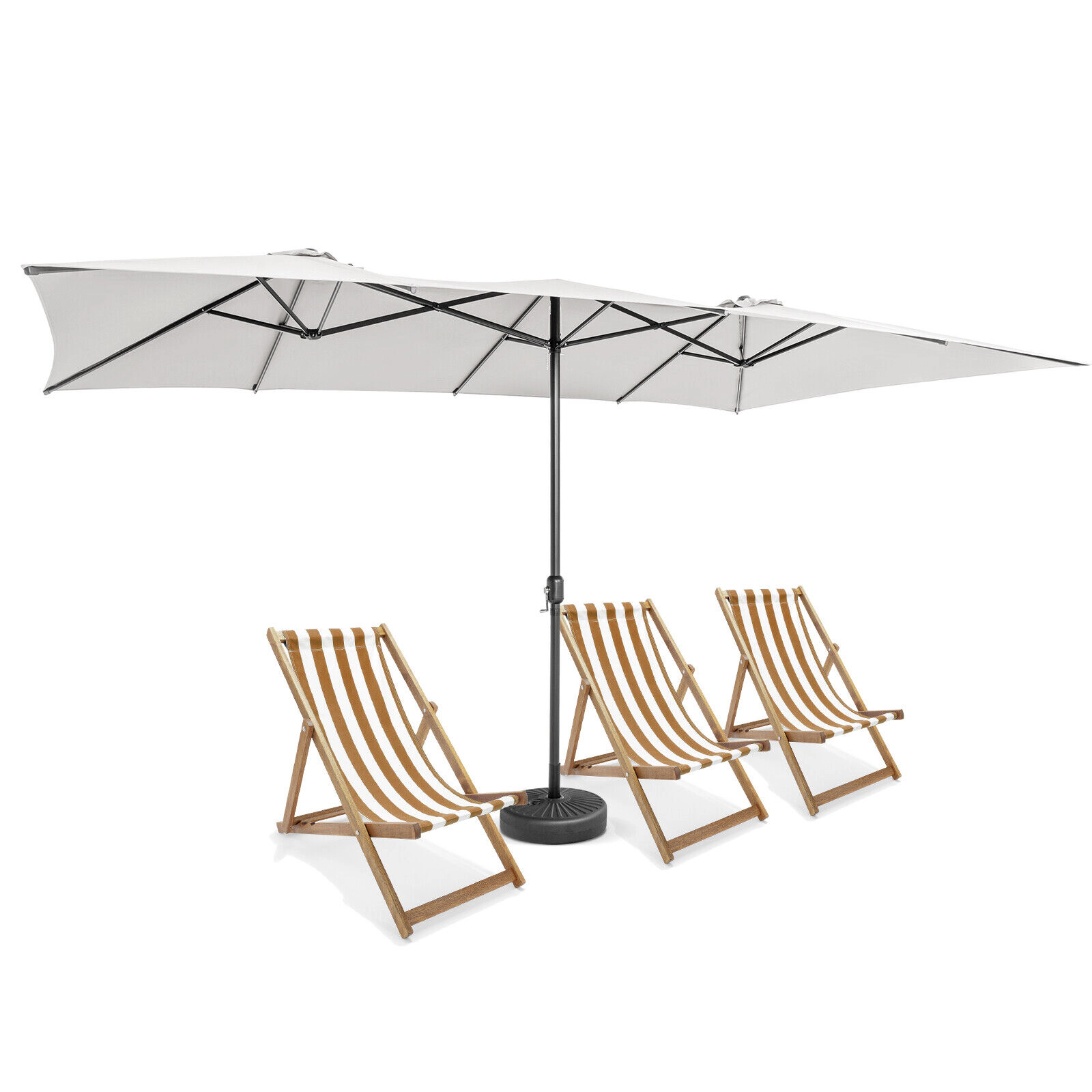 SUGIFT Beige 15 ft Double-Sided Patio Umbrella with Crank Handle and Vented Tops