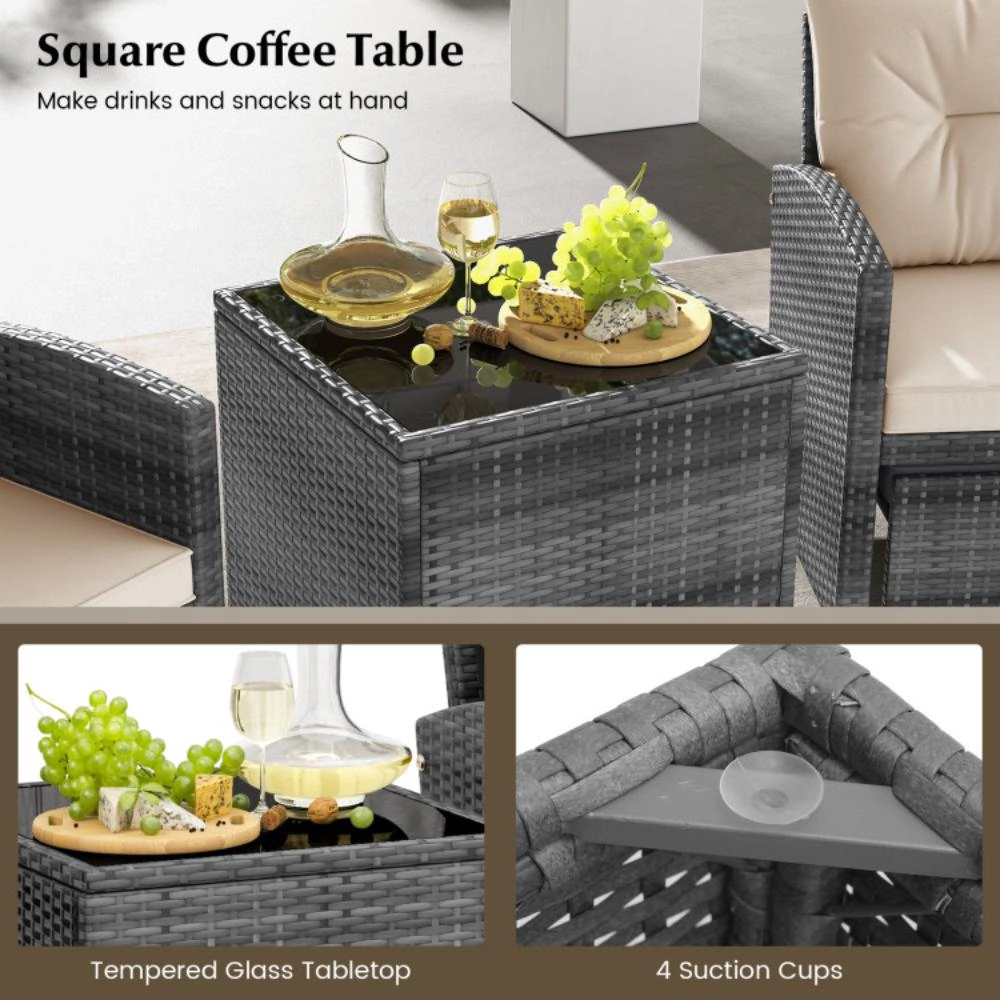 Hivvago 5 Piece Patio Rattan Furniture With 2 Ottomans And Tempered Glass Coffee Table