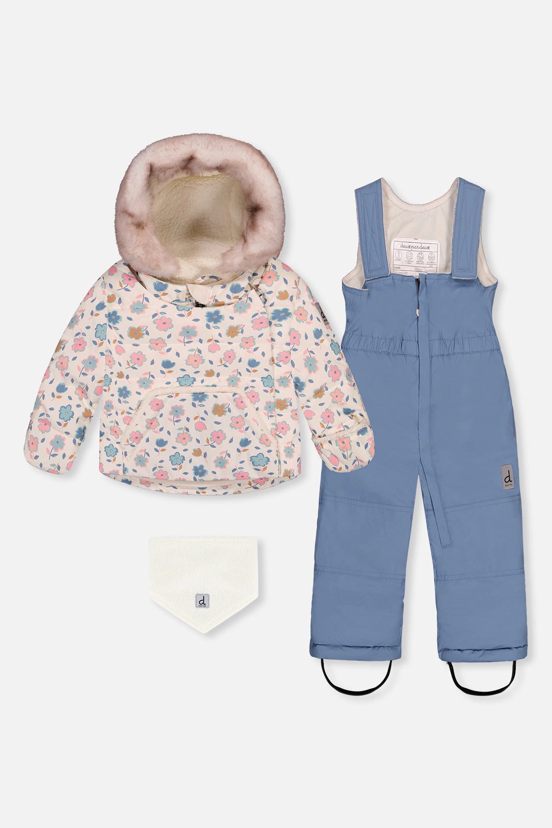 Deux par Girls Floral Print Two Piece Snowsuit with Hooded Coat and Snow Pants