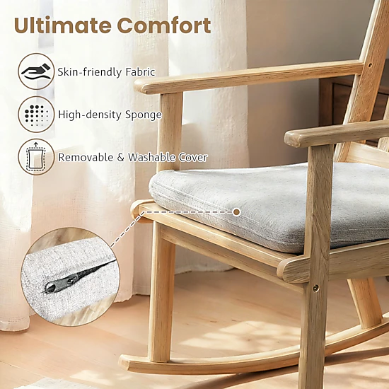Hivvago Solid Rubberwood Rocking Chair with Cushioned Padded Seat