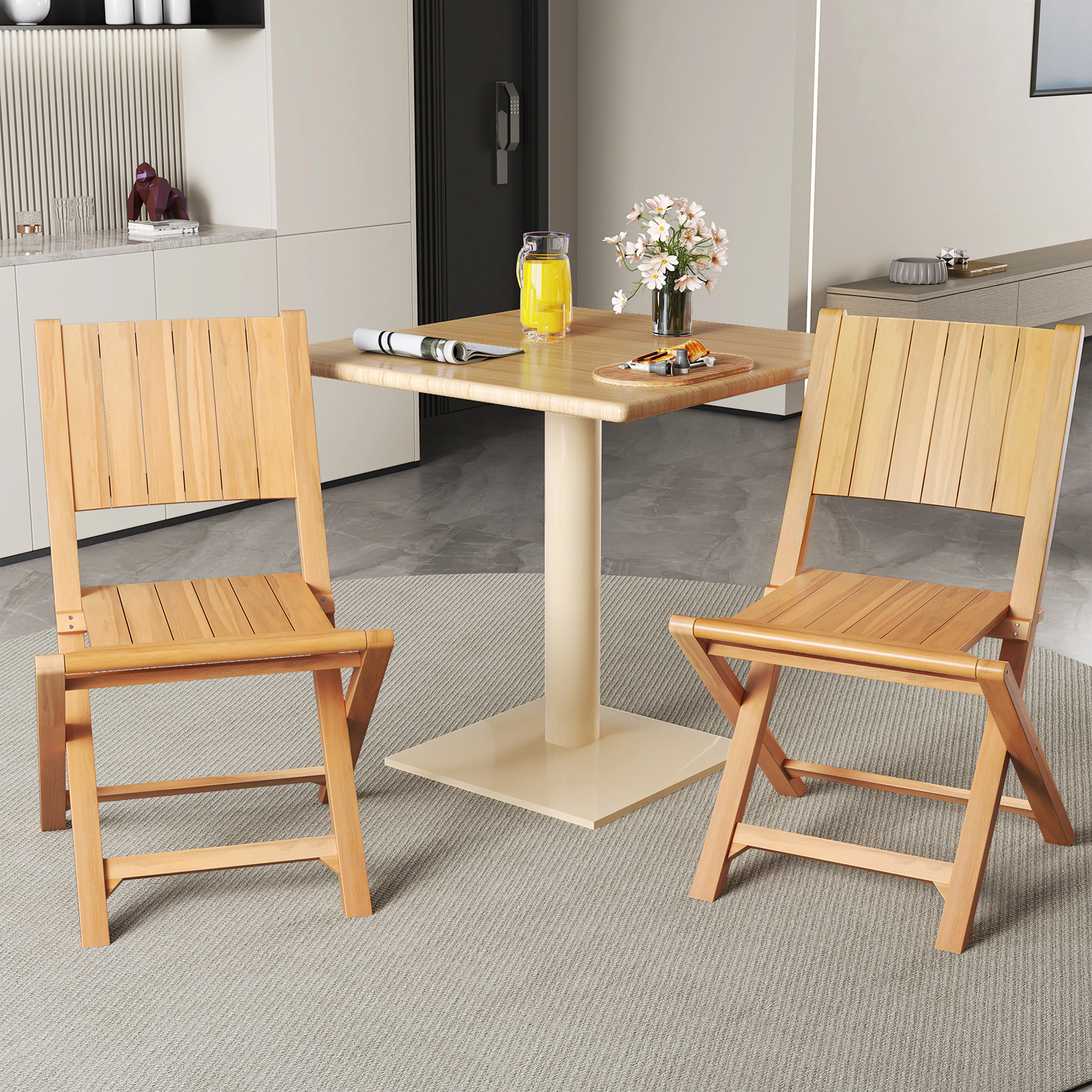SUGIFT 2-Piece Teak Wood Outdoor Folding Dining Chairs with Slatted Seat 330-Lb Capacity Natural