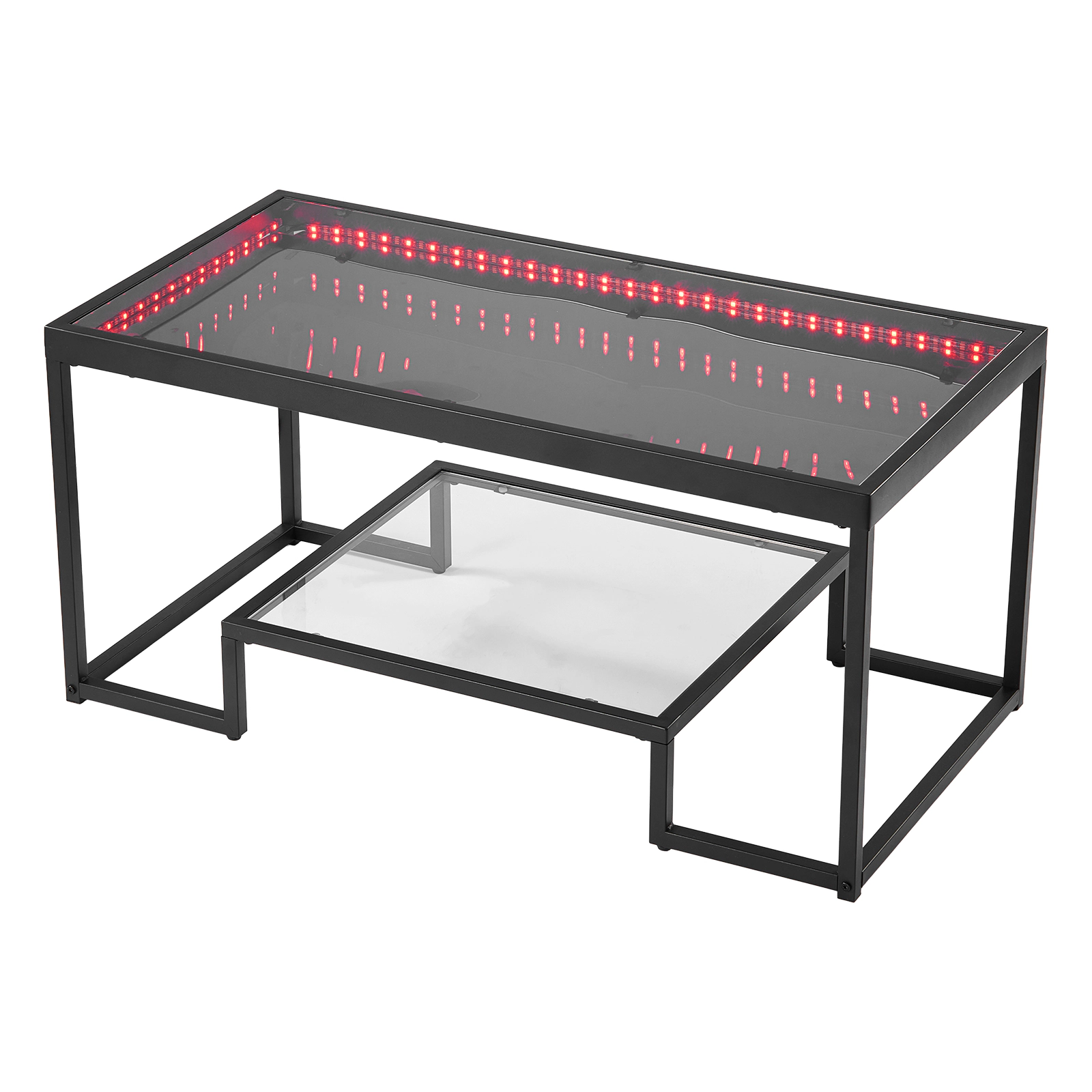 HONGGE Coffee Table Modern Tempered Glass Coffee Table with 2 Tiers Rectangle Glass Center Desk with Open Storage