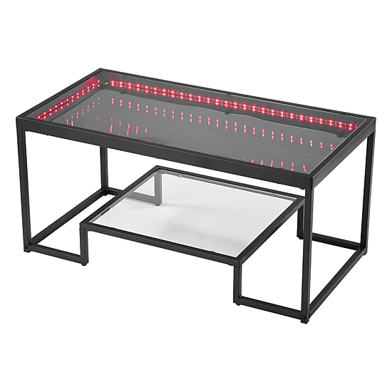 HONGGE Coffee Table Modern Tempered Glass Coffee Table with 2 Tiers Rectangle Glass Center Desk with Open Storage