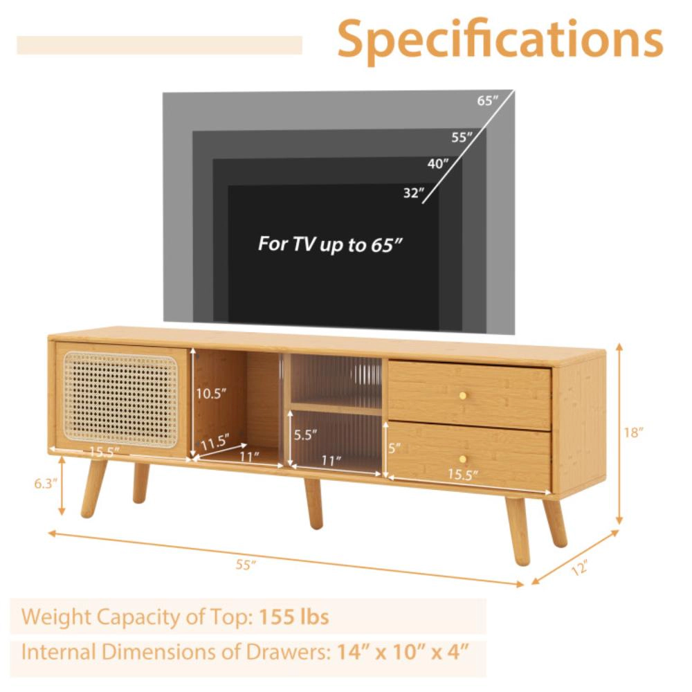 Hivvago Bamboo Tv Stand For Tv