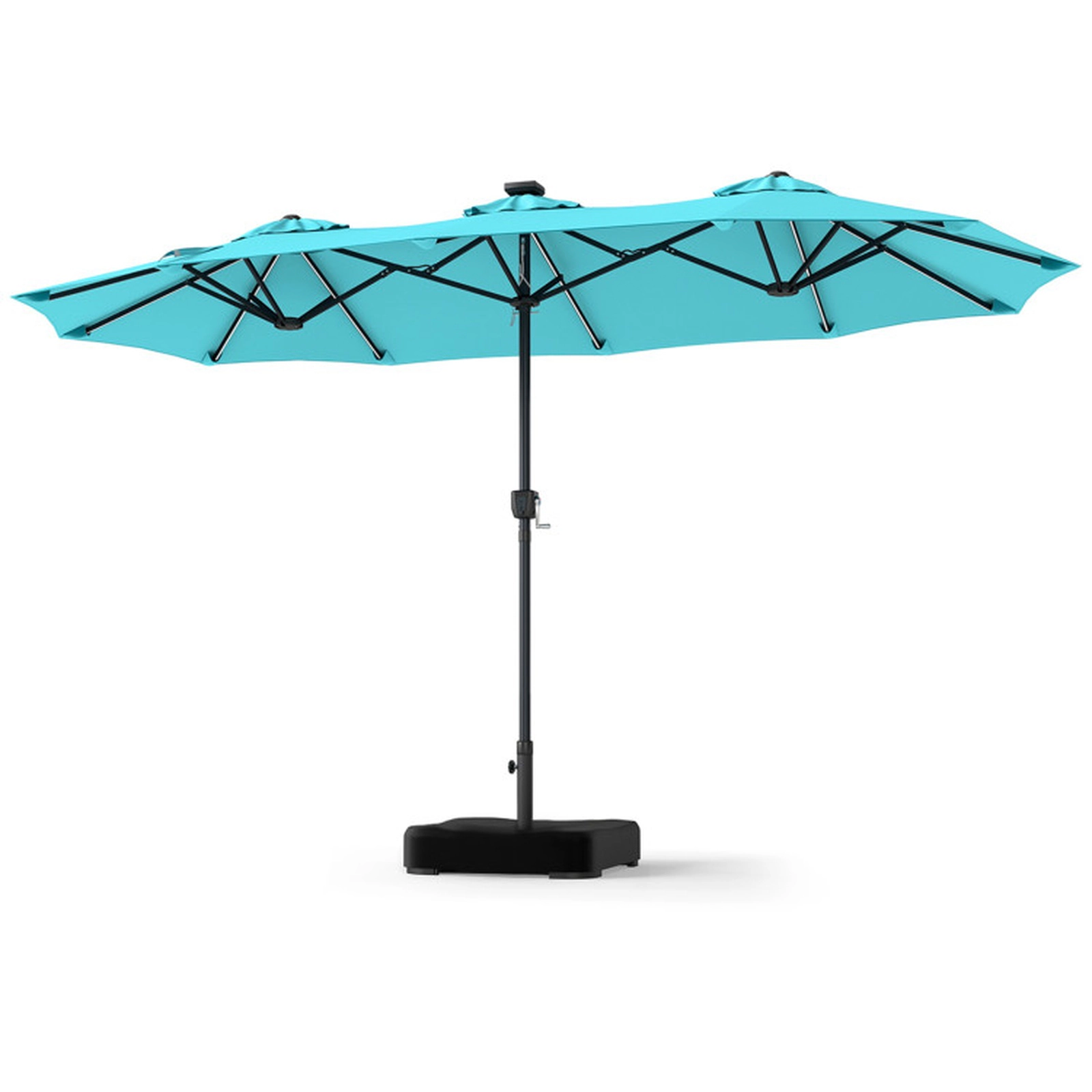 SUGIFT 13-ft Double-Sided Patio Umbrella with 108 LED Lights, Solar Panel, Crank Handle & 135-lb Fillable Base Turquoise